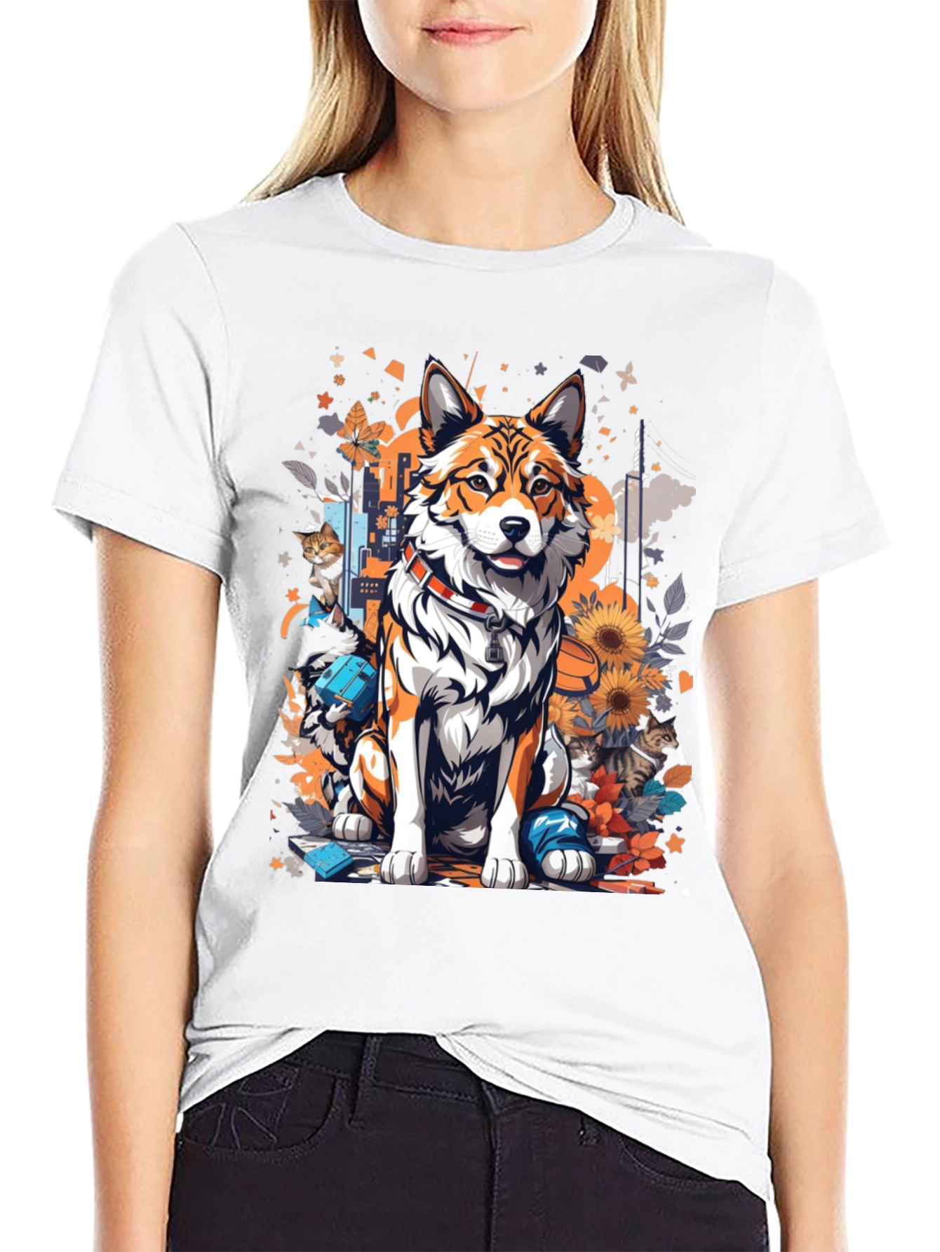 Dog and Cat Art T-Shirt - Stylish Animal Print