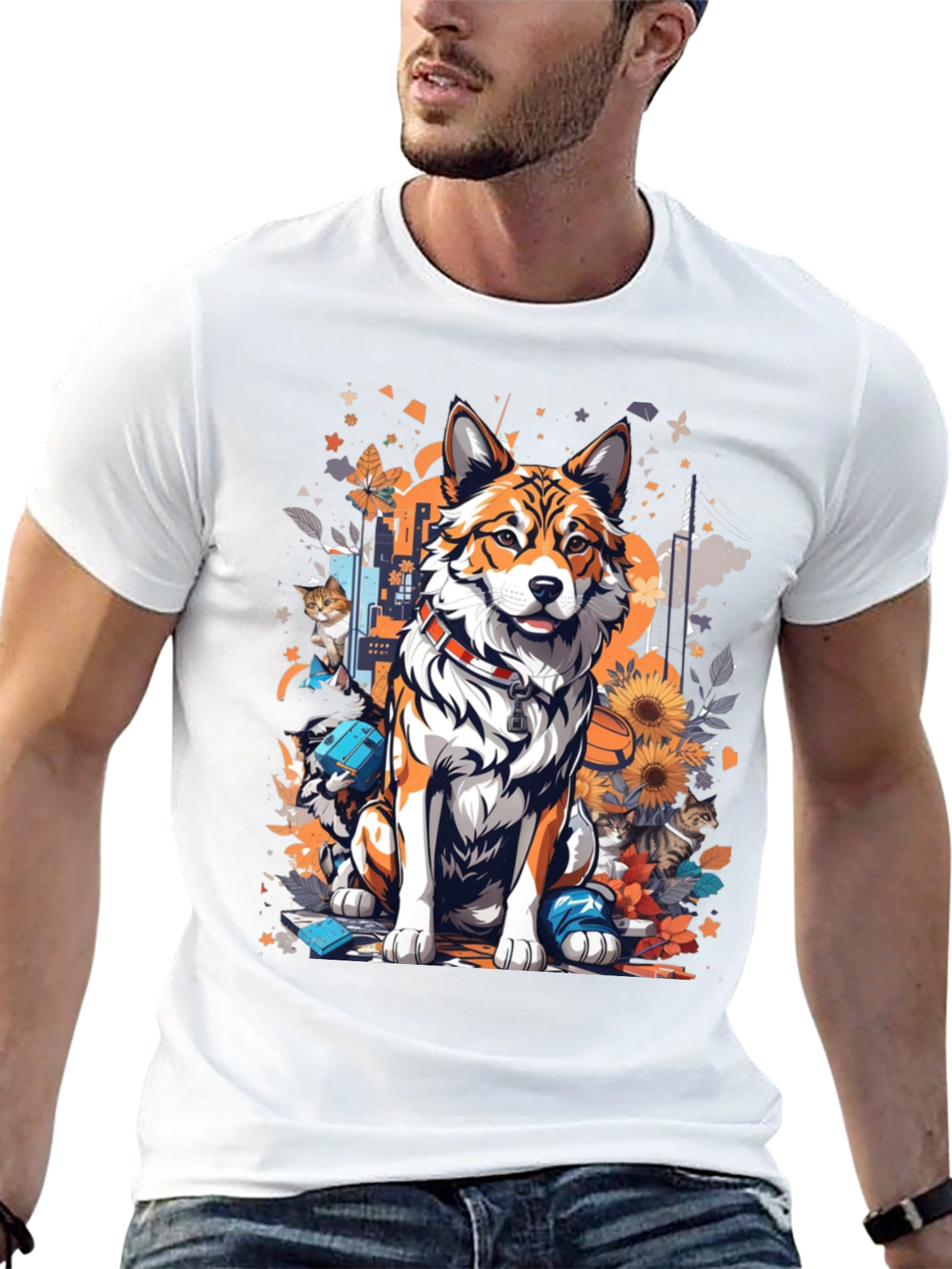 Dog and Cat Art T-Shirt - Stylish Animal Print