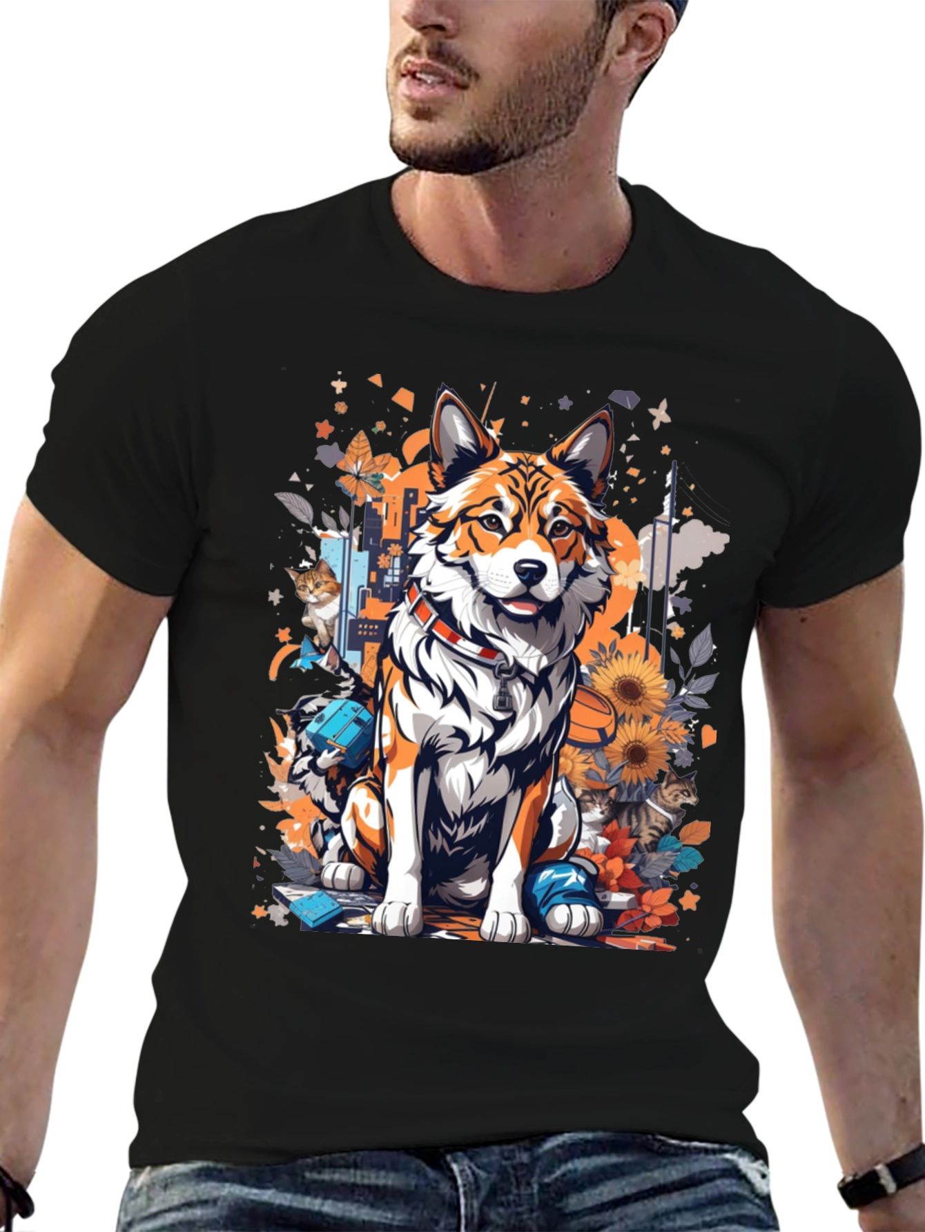 Dog and Cat Art T-Shirt - Stylish Animal Print