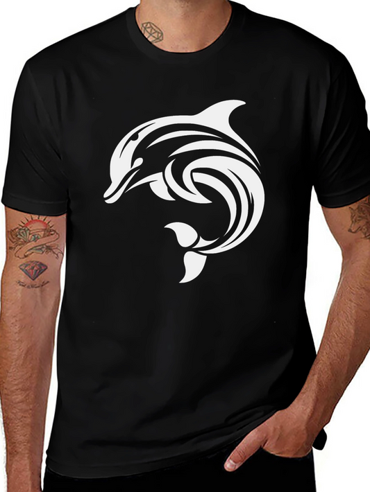Black Tee with Dolphin Graphic