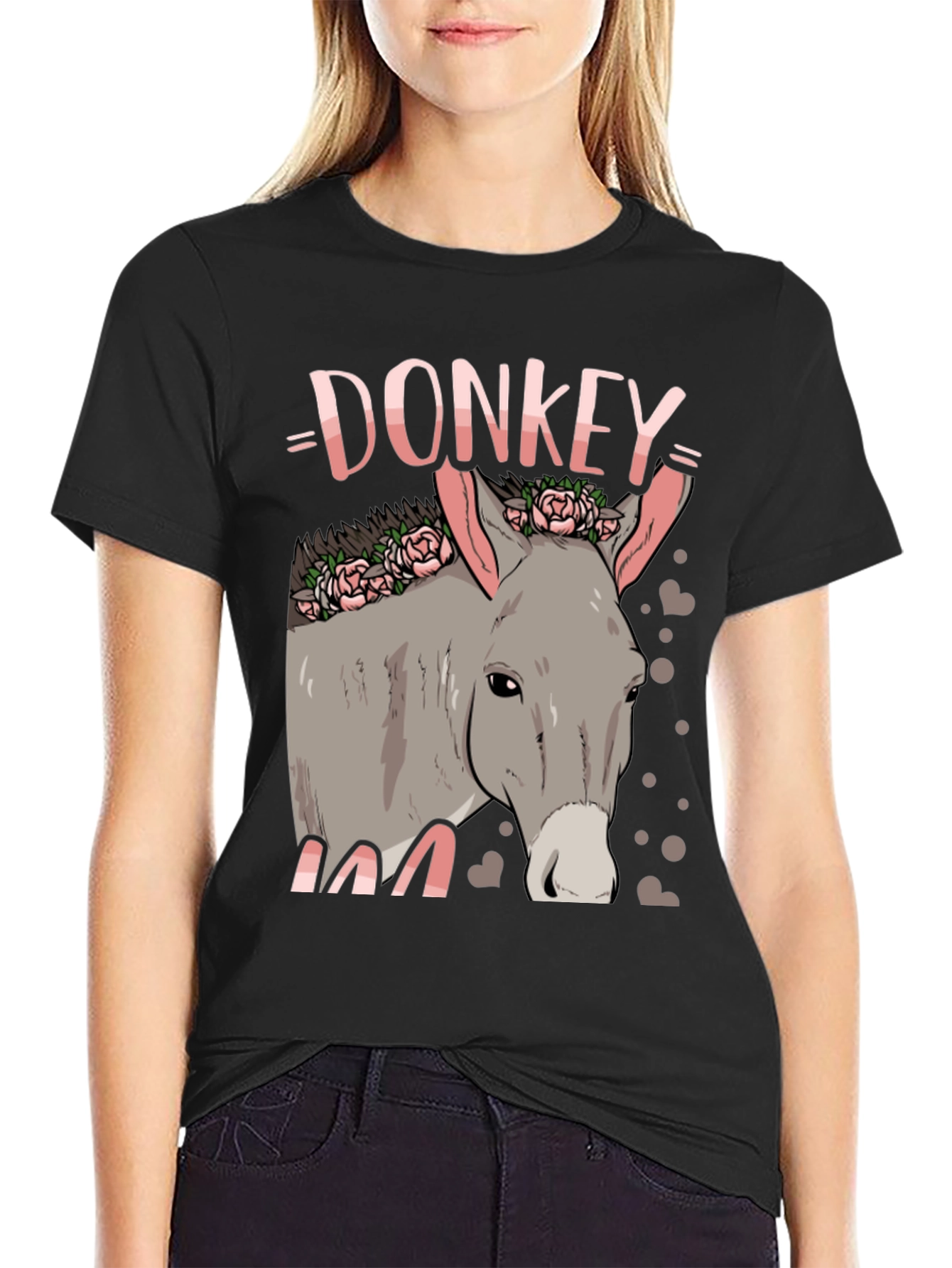 Donkey Floral Graphic Black Tee