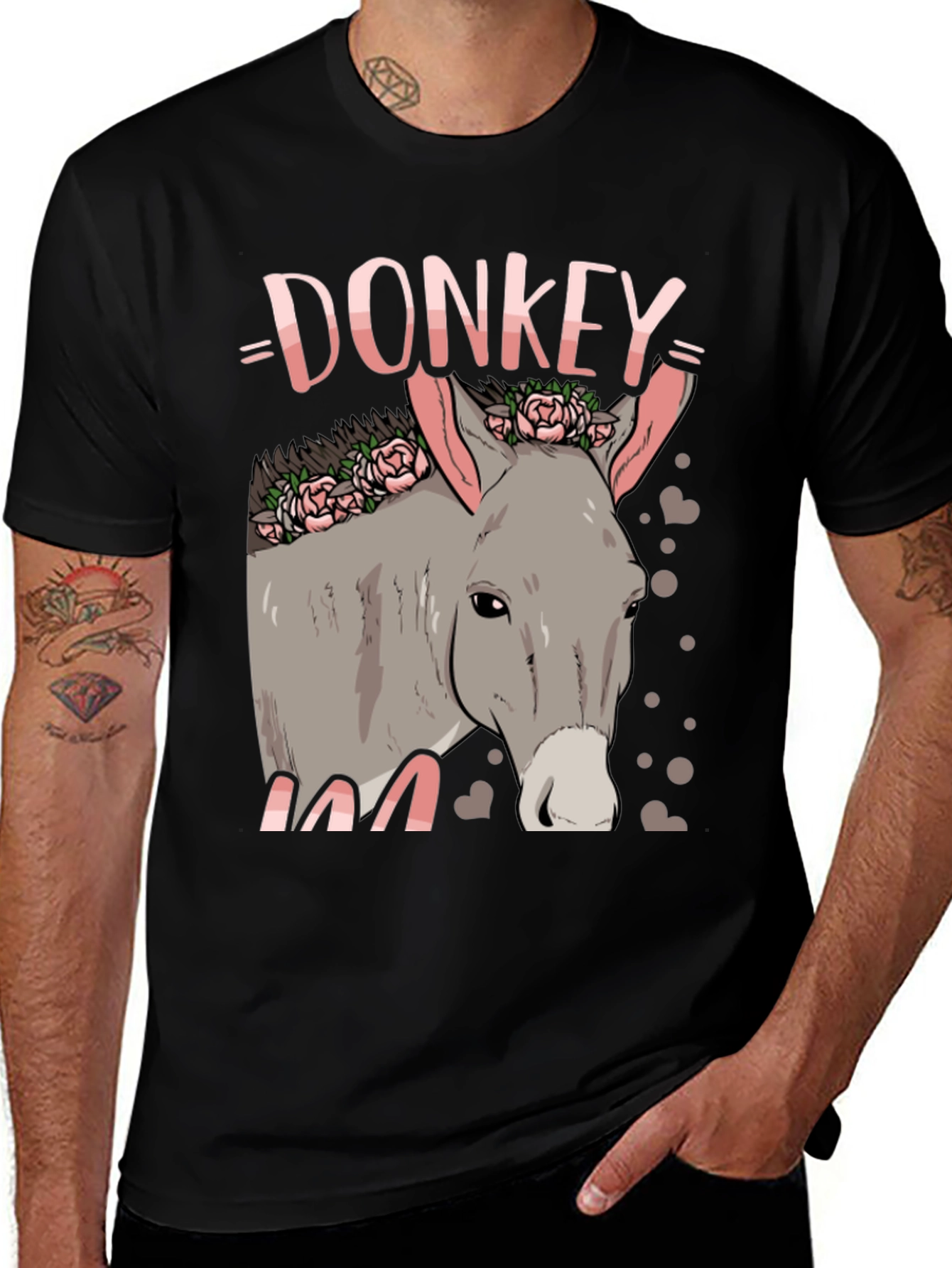 Donkey Floral Graphic Black Tee