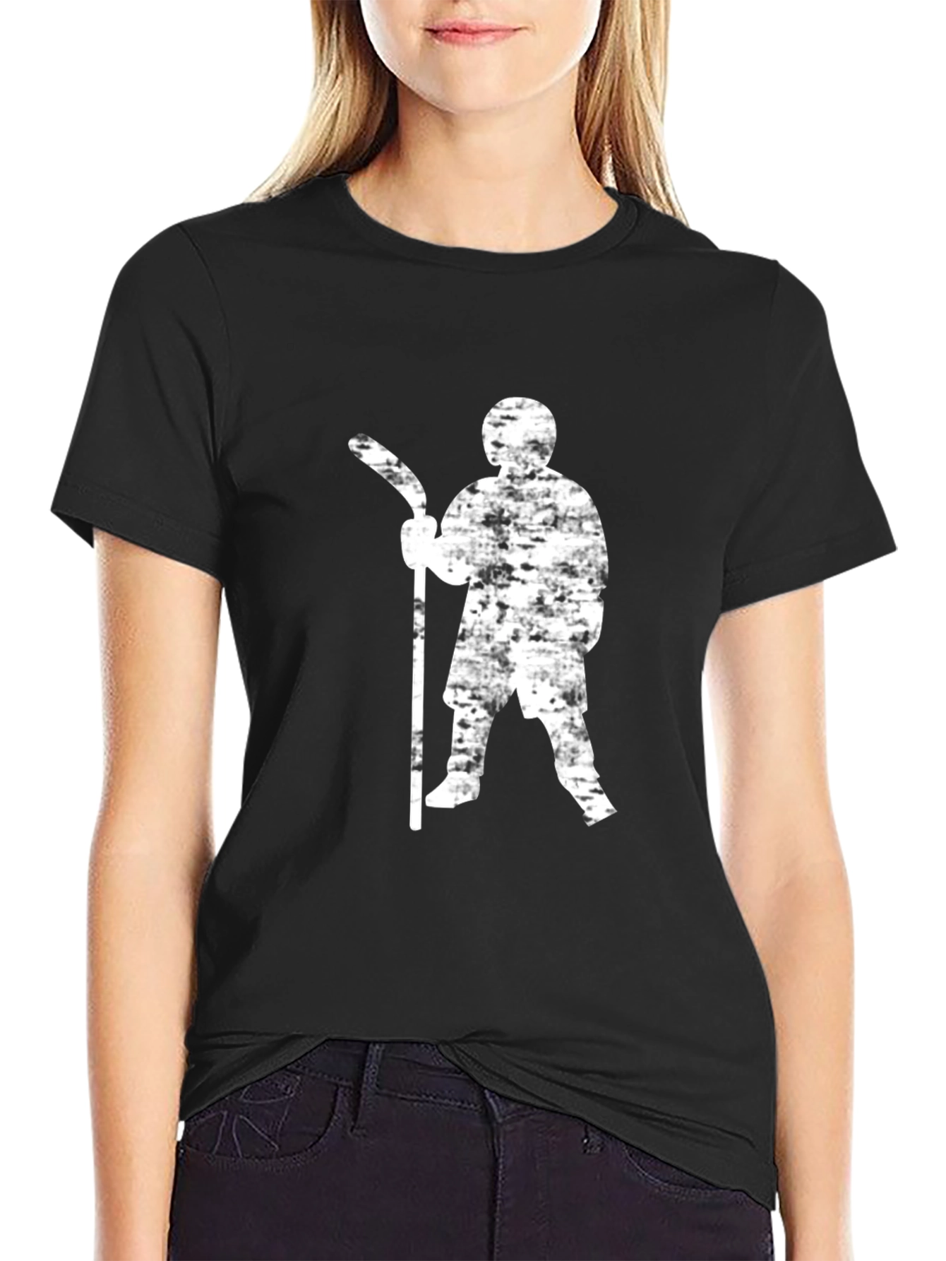 Hockey Player Graphic Tee - Black Cotton T-Shirt