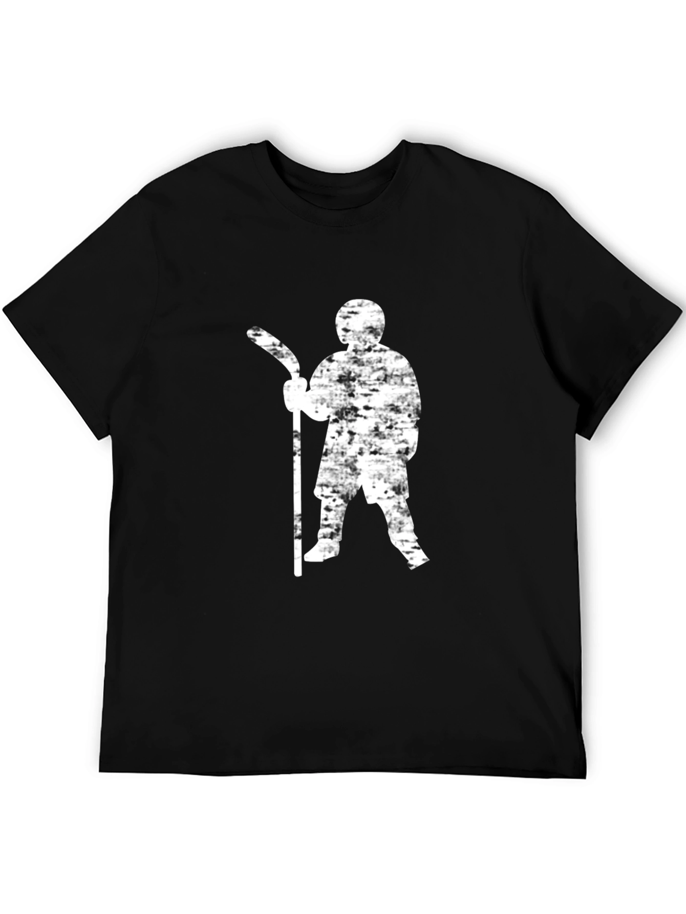 Hockey Player Graphic Tee - Black Cotton T-Shirt