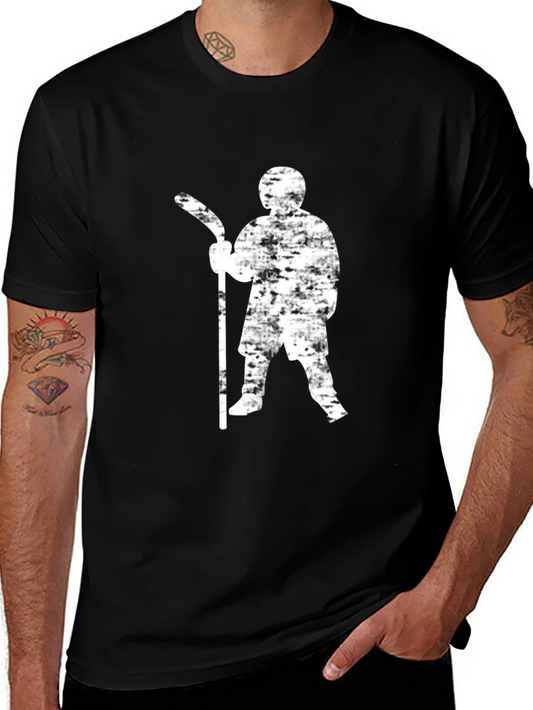Hockey Player Graphic Tee - Black Cotton T-Shirt
