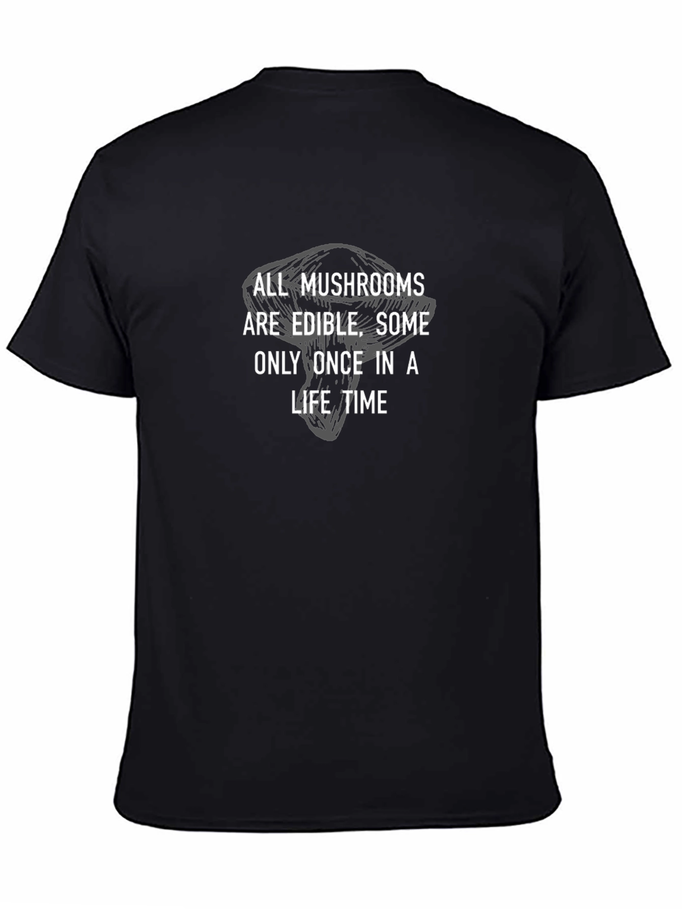 Mushroom Edible Once T-Shirt Black Cotton