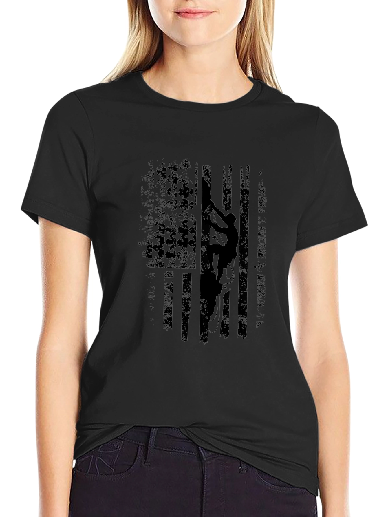 Climbing American Flag Black T-Shirt
