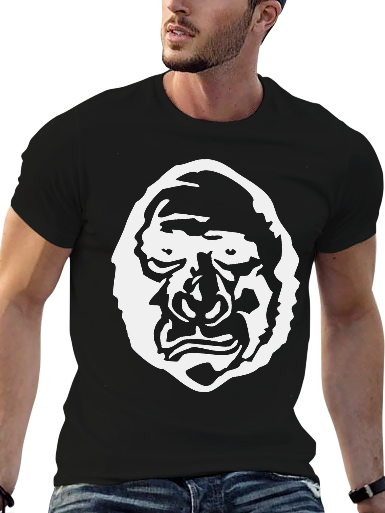 Graphic Tee - Grotesque Face Design Black Cotton