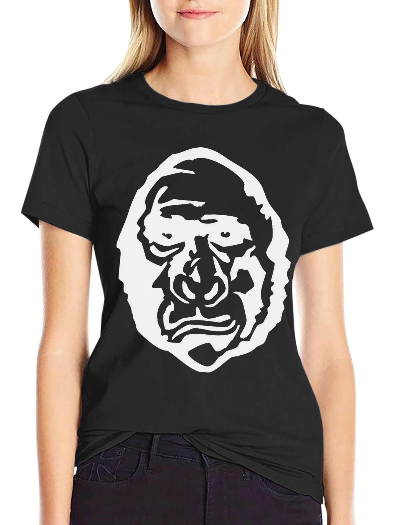 Graphic Tee - Grotesque Face Design Black Cotton