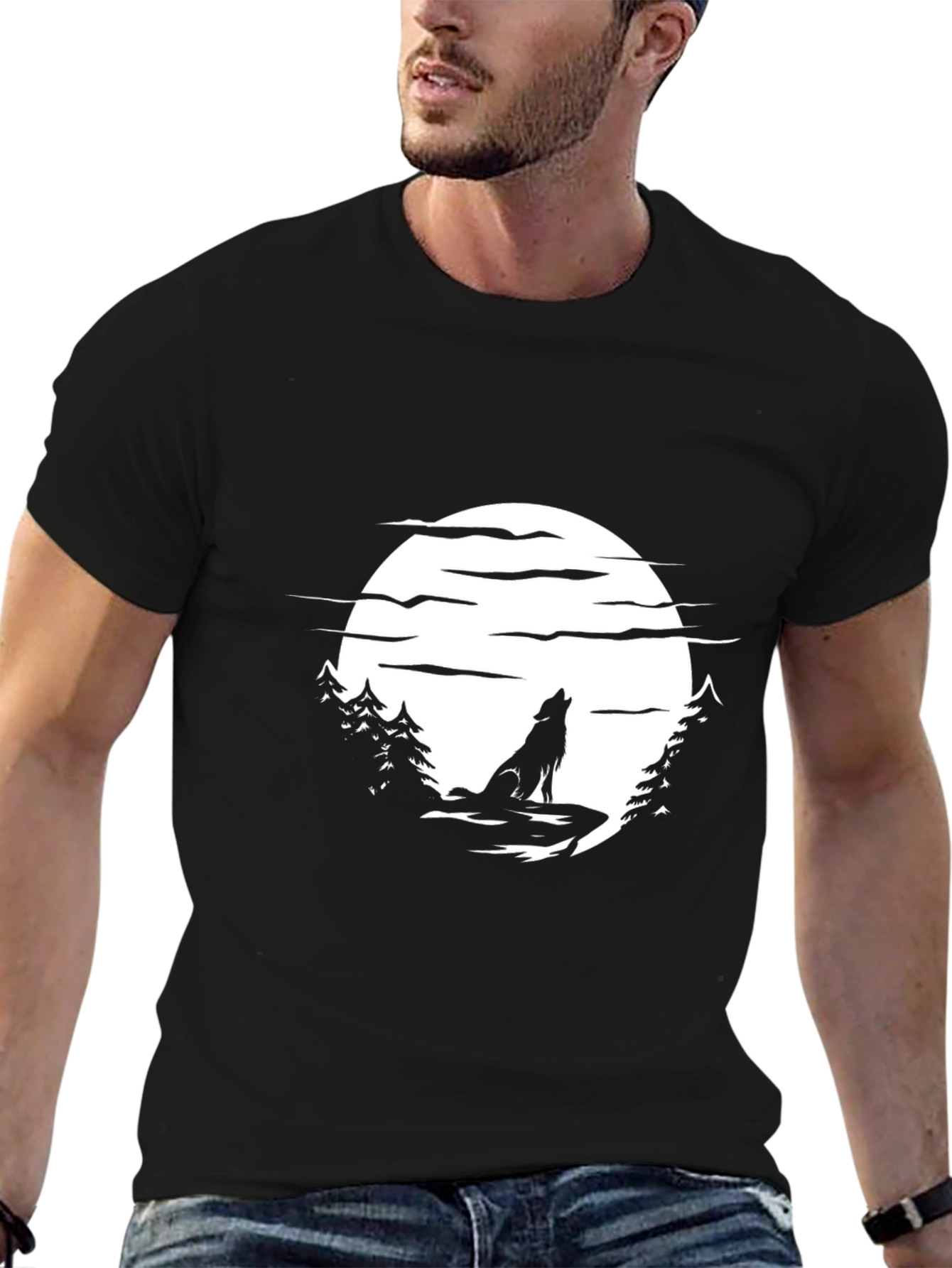 Wolf Moon Graphic T-Shirt - Black Nature Inspired Design