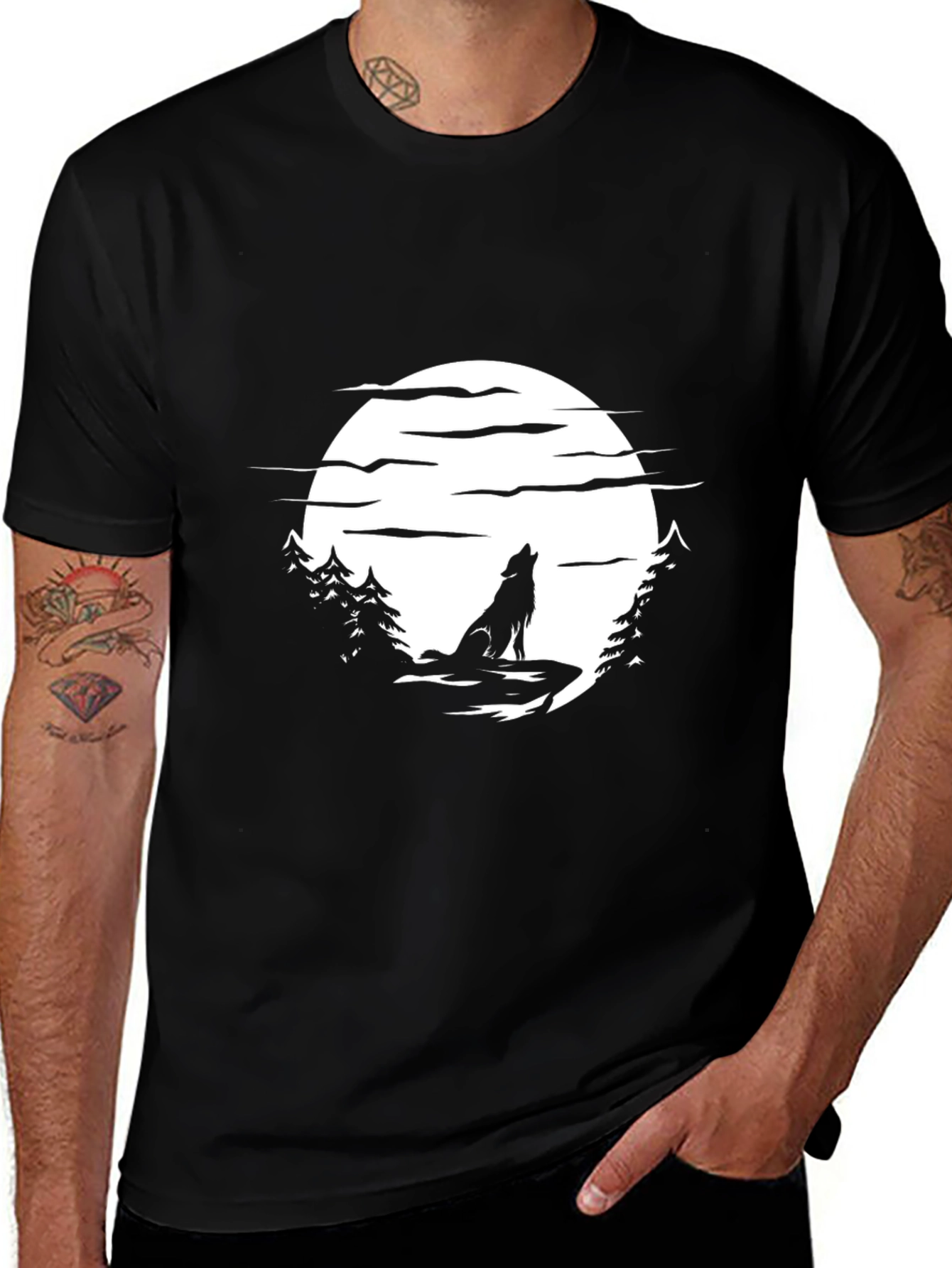 Wolf Moon Graphic T-Shirt - Black Nature Inspired Design