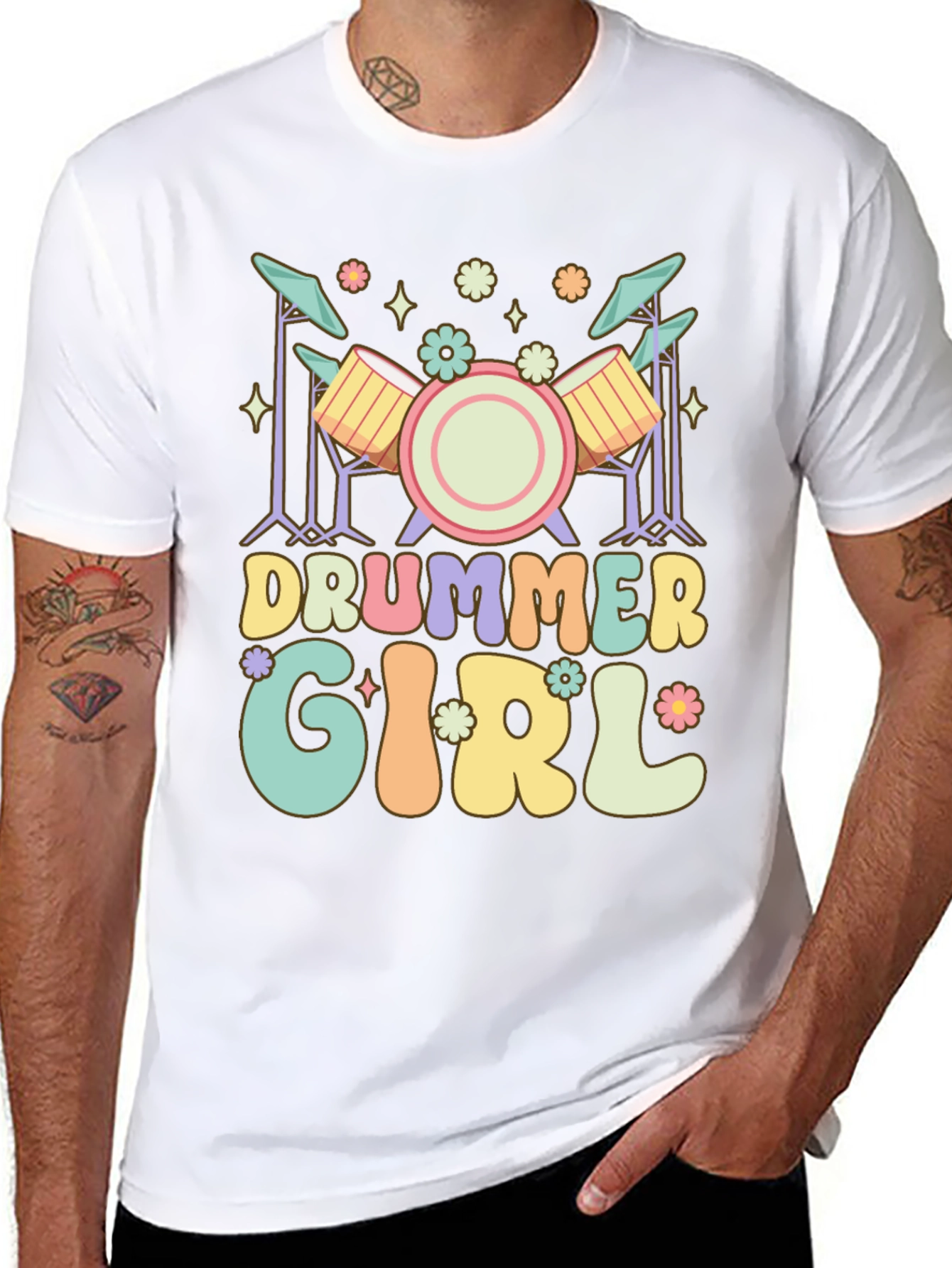 Drummer Girl Graphic Tee - Black Casual T-Shirt