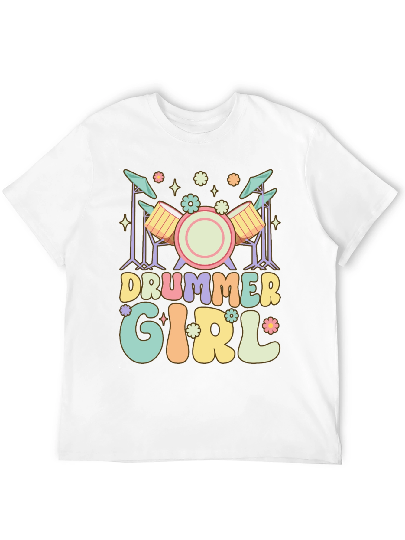 Drummer Girl Graphic Tee - Black Casual T-Shirt