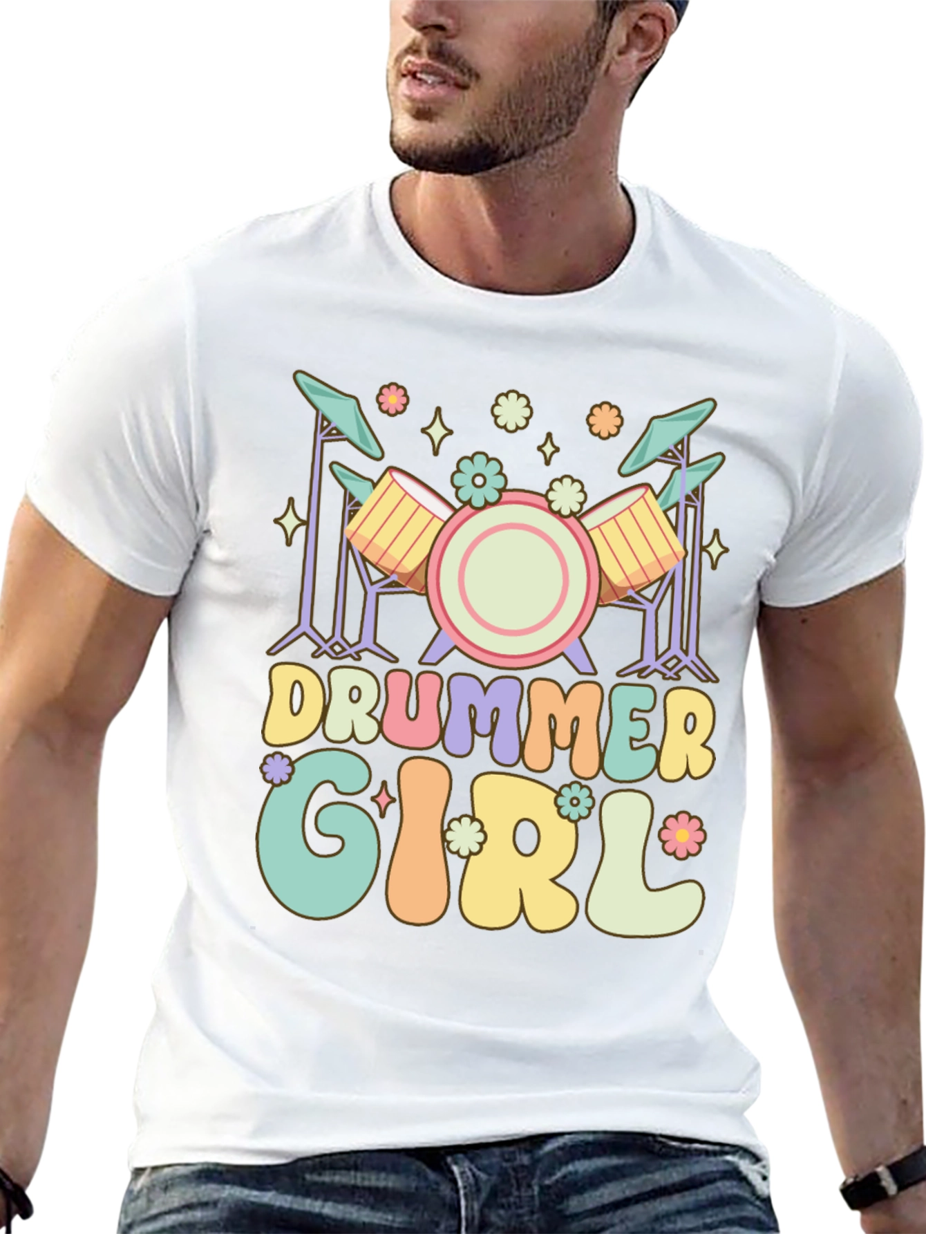 Drummer Girl Graphic Tee - Black Casual T-Shirt