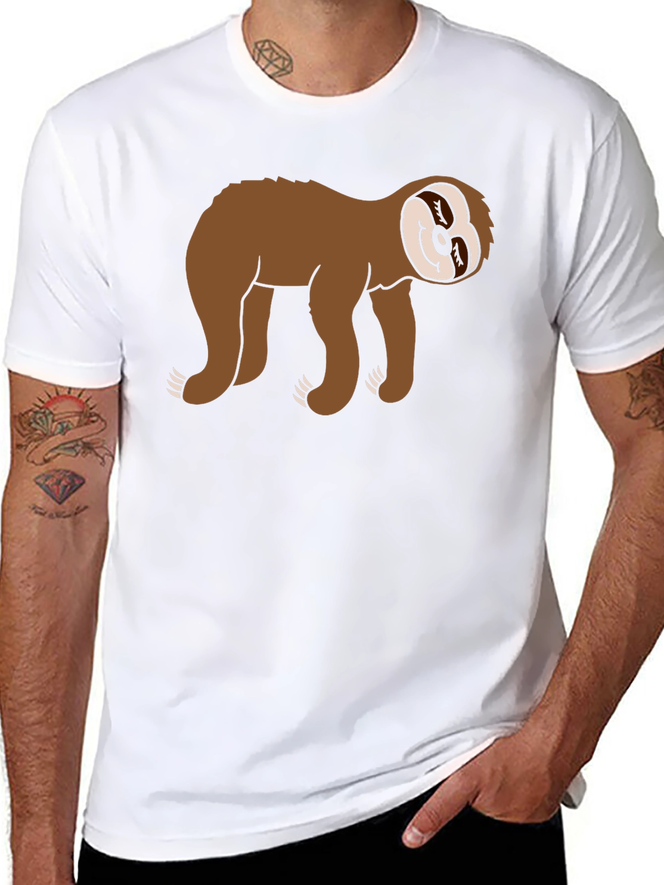 Sloth Graphic Tee - Black Cotton Casual Wear