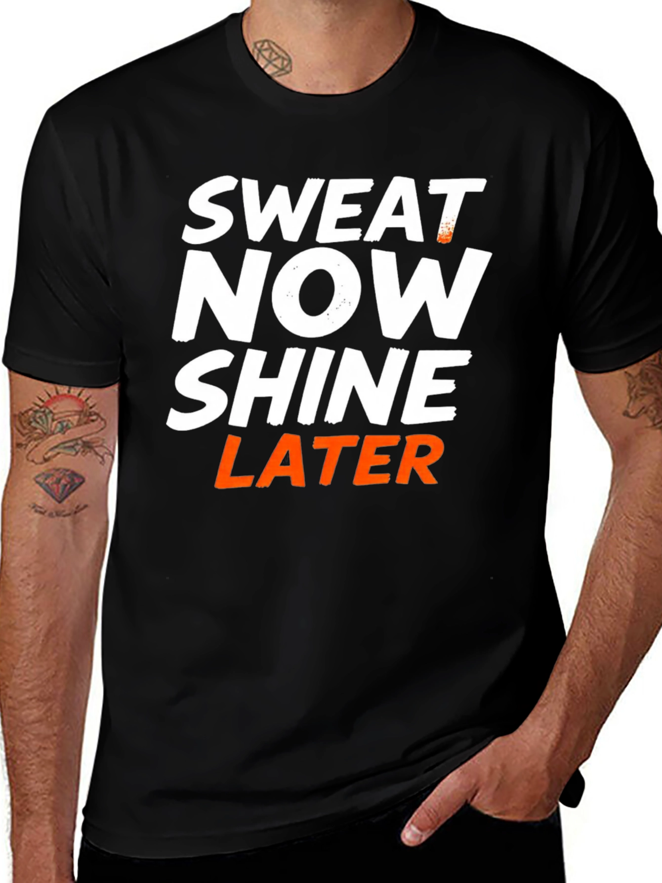 Sweat Now Shine Later Mens Black Graphic T-Shirt