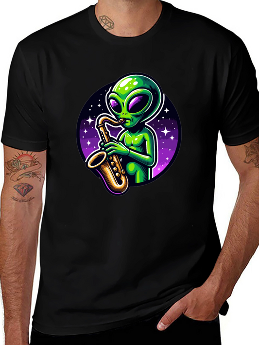 Alien Sax Player Graphic Tee - Black