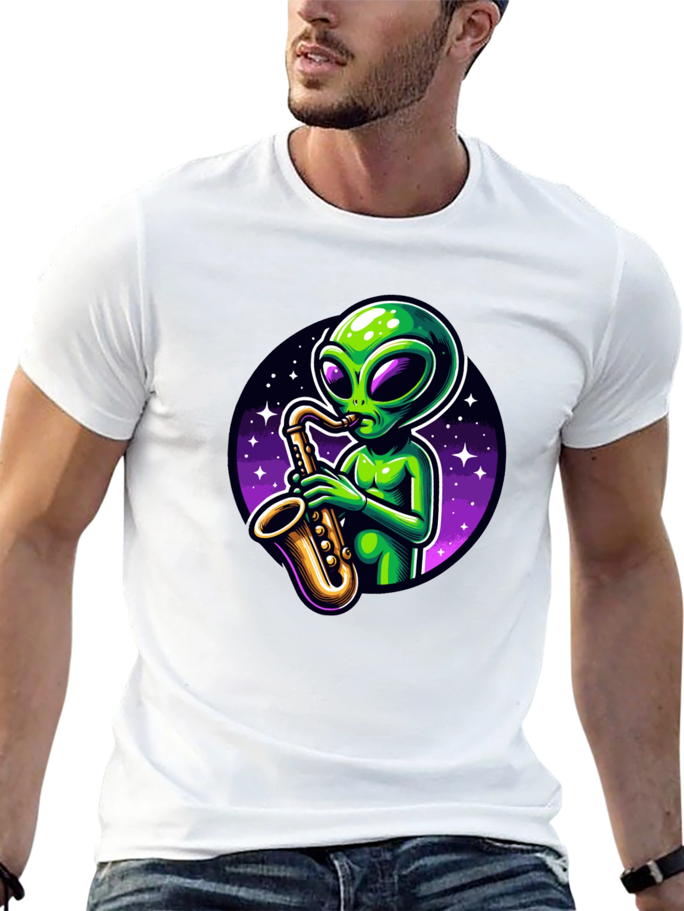 Alien Sax Player Graphic Tee - Black