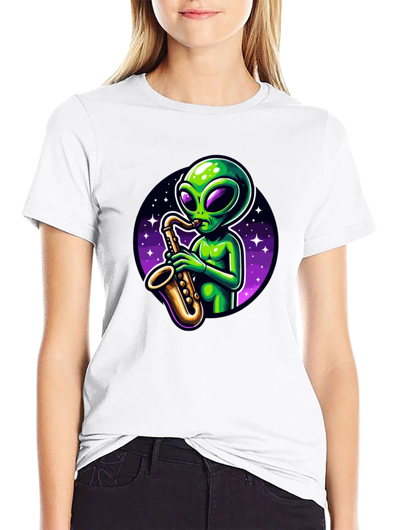 Alien Sax Player Graphic Tee - Black
