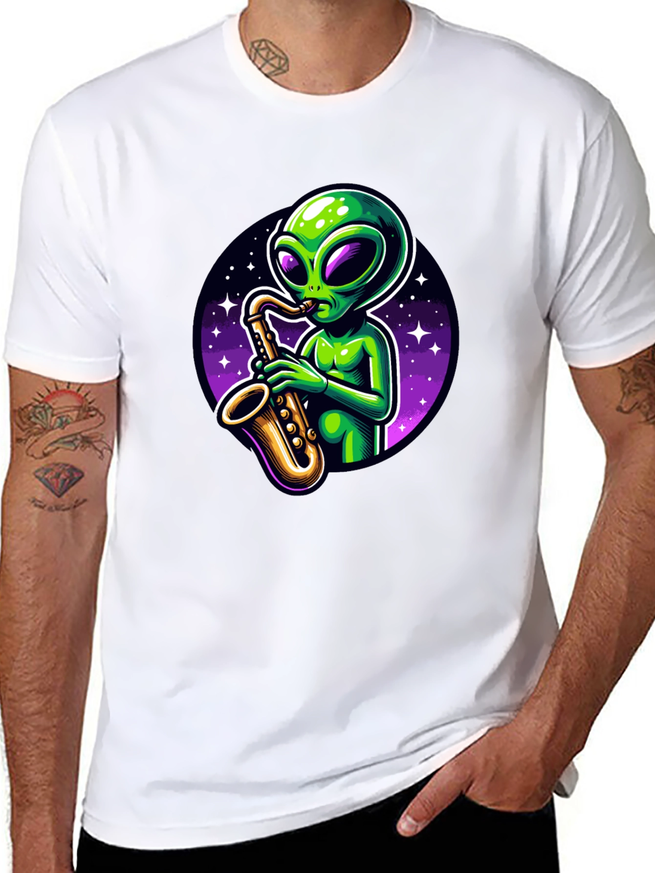 Alien Sax Player Graphic Tee - Black
