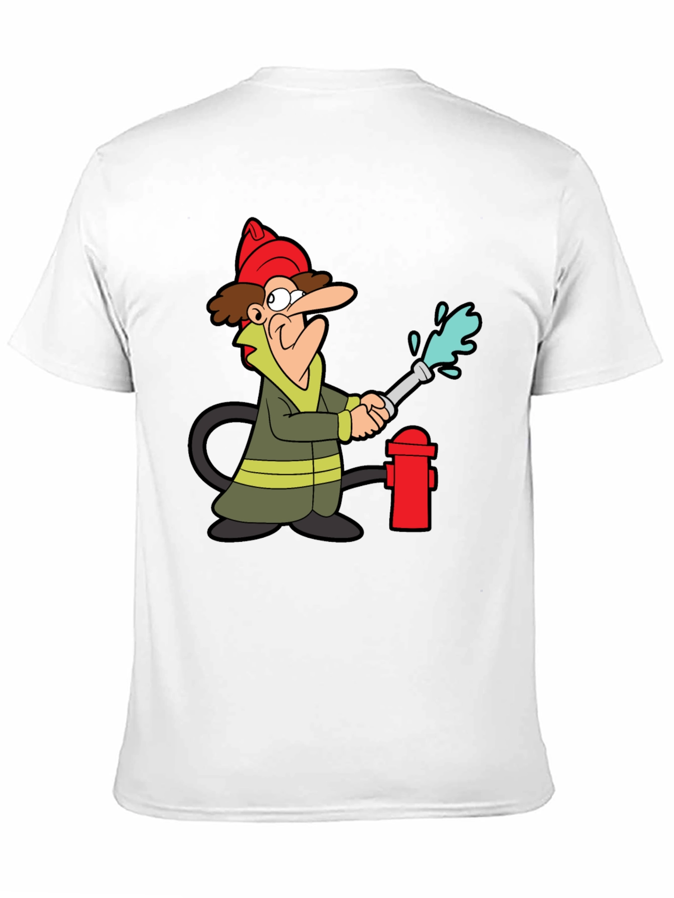 Cartoon Fireman T-Shirt - Black Cotton Tee