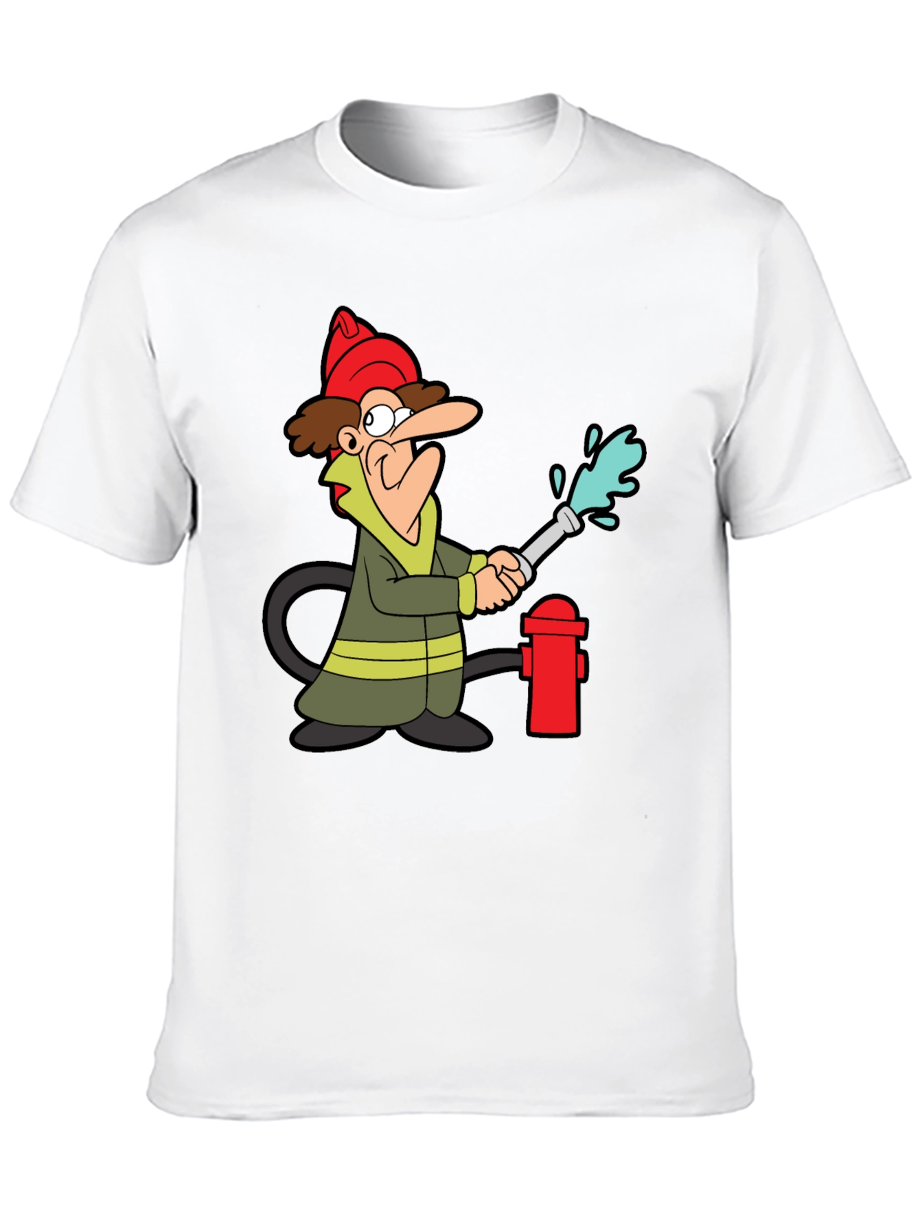 Cartoon Fireman T-Shirt - Black Cotton Tee