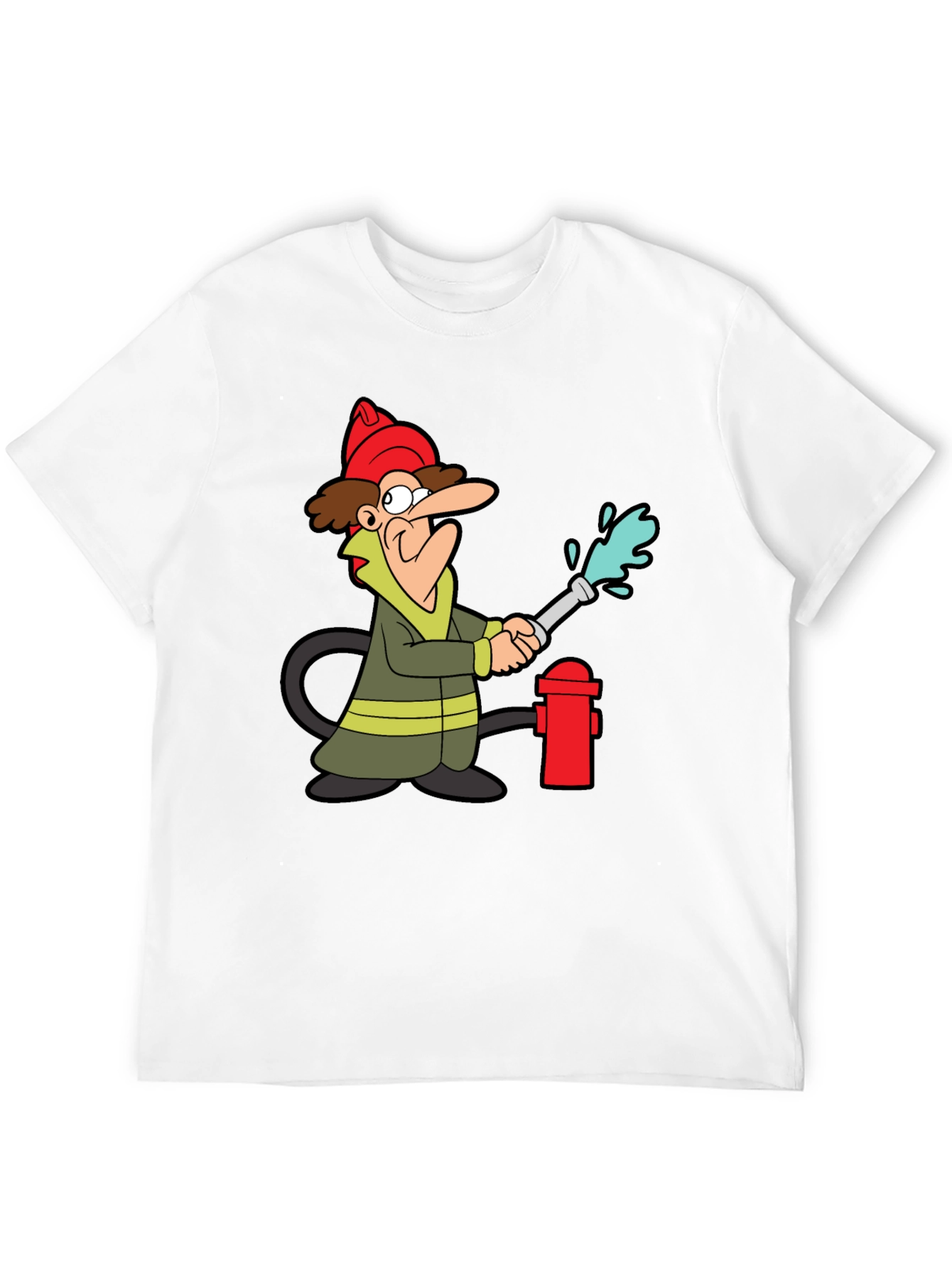 Cartoon Fireman T-Shirt - Black Cotton Tee