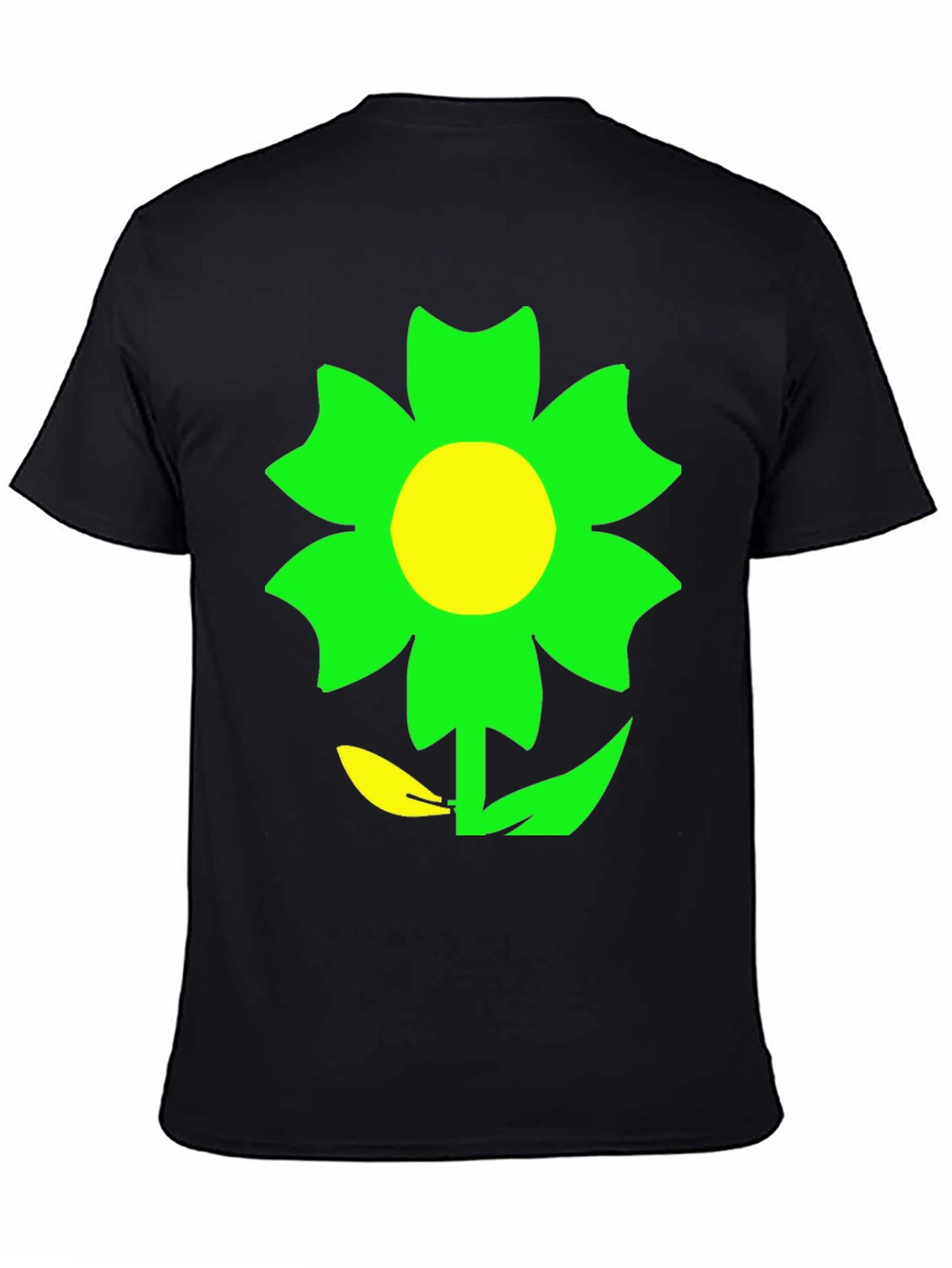 Green Flower Graphic Black T-Shirt