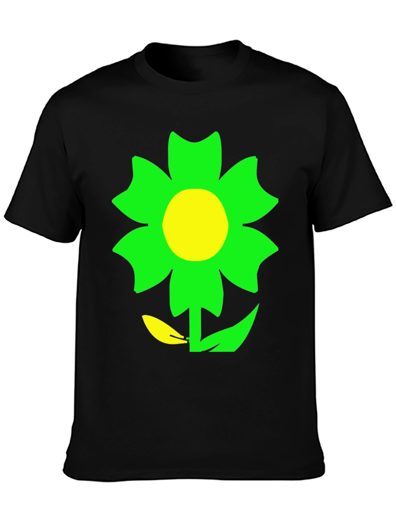 Green Flower Graphic Black T-Shirt