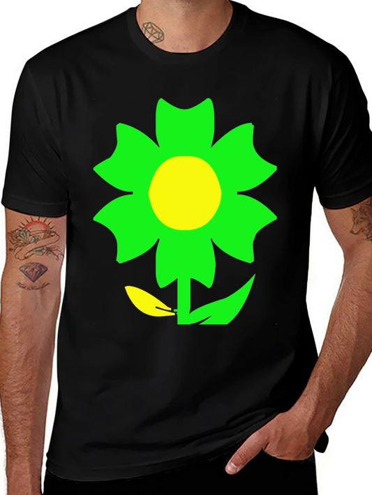 Green Flower Graphic Black T-Shirt
