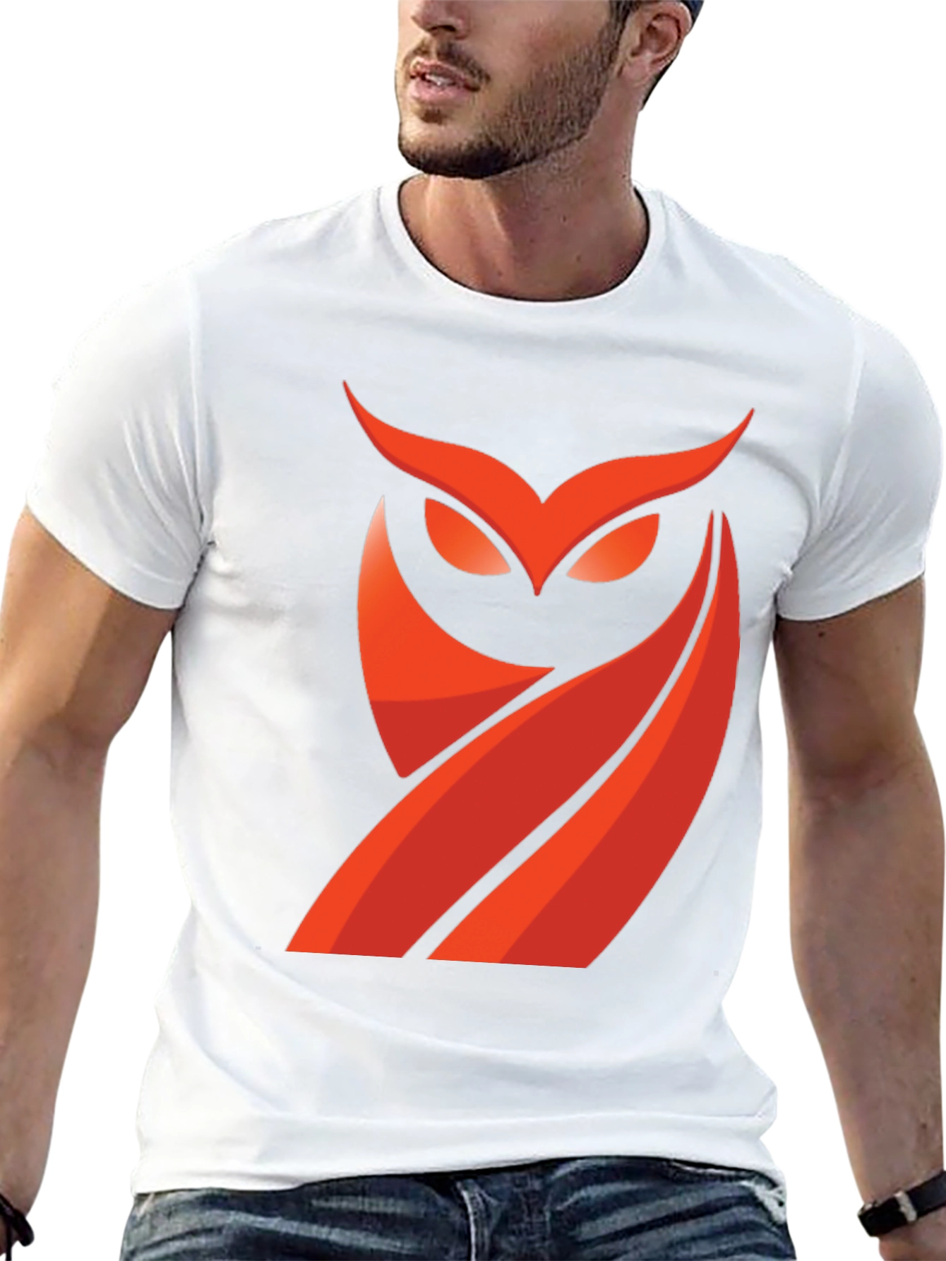 Mens Black T-Shirt with Red Owl Graphic