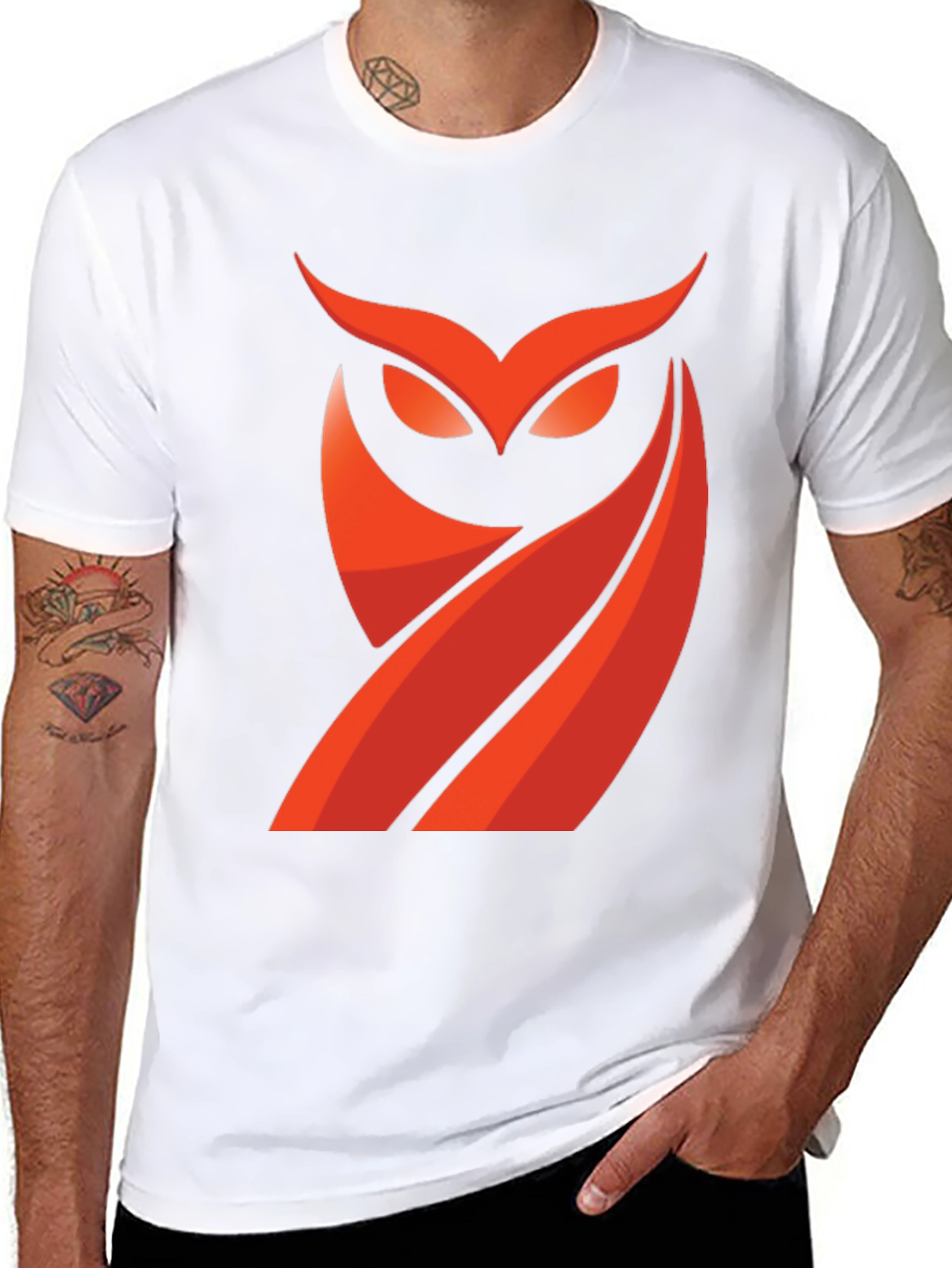 Mens Black T-Shirt with Red Owl Graphic