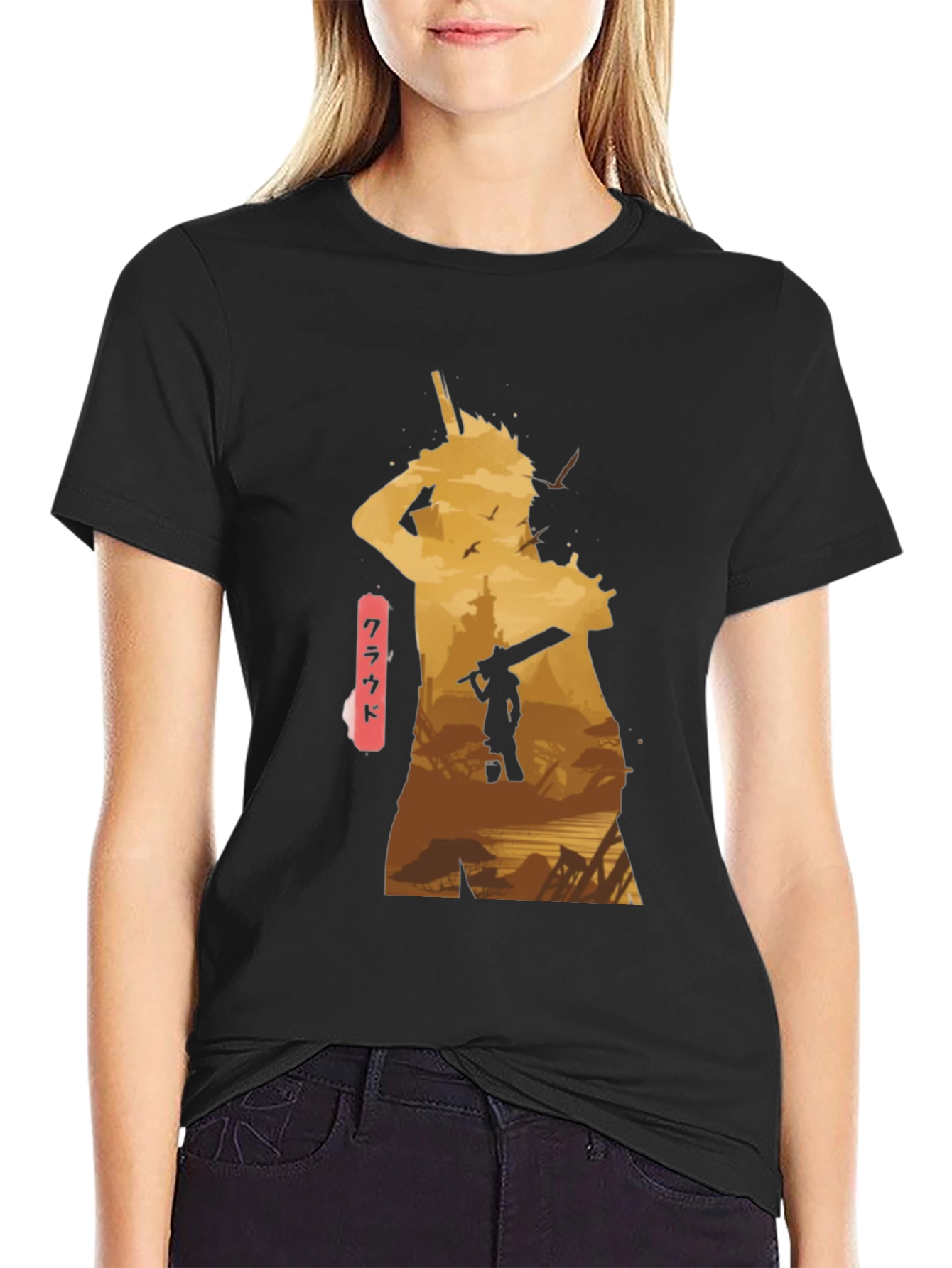 Cloud Final Fantasy Anime Graphic Tee - Black