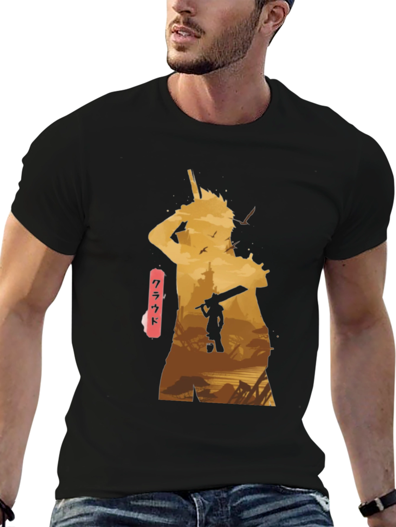 Cloud Final Fantasy Anime Graphic Tee - Black