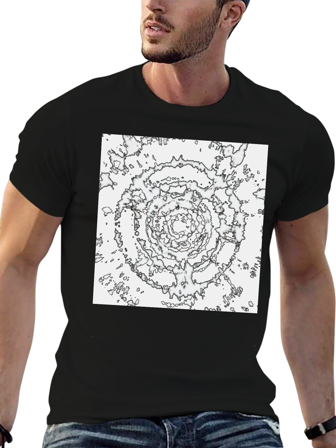 Abstract Vortex Tee - Black Cotton Comfort