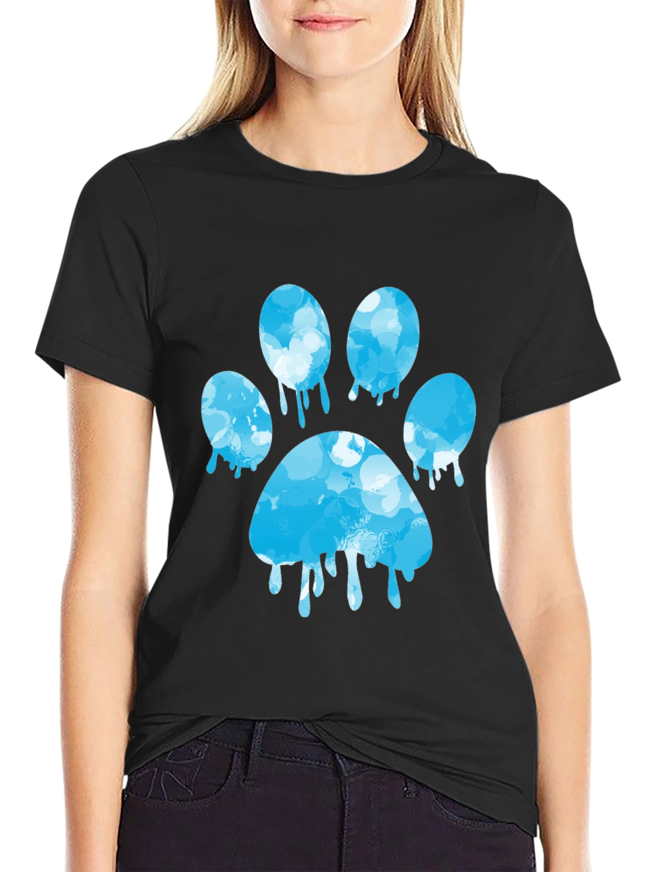 Paw Print Graphic Tee - Black Cotton Blend T-Shirt