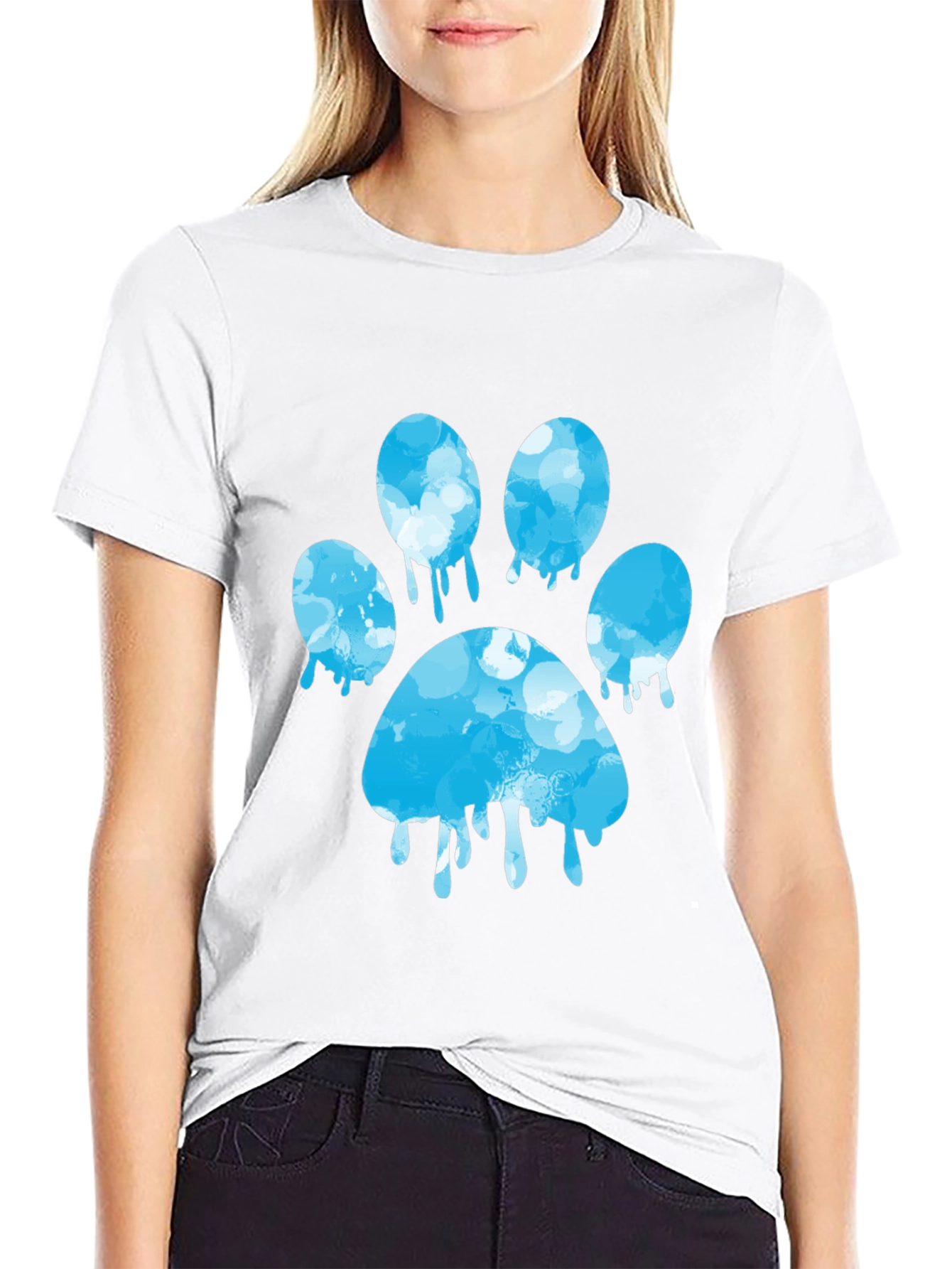 Paw Print Graphic Tee - Black Cotton Blend T-Shirt