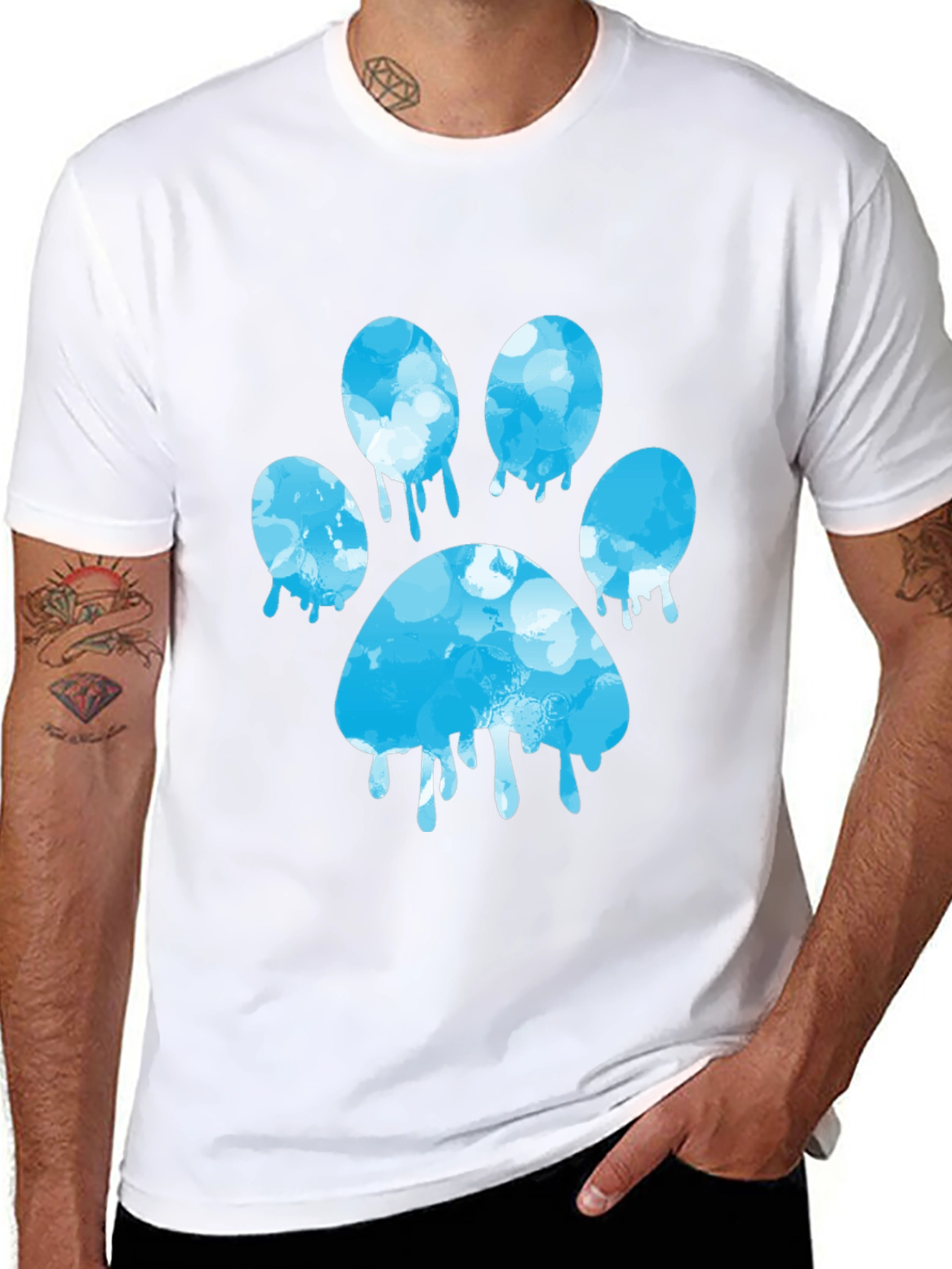 Paw Print Graphic Tee - Black Cotton Blend T-Shirt