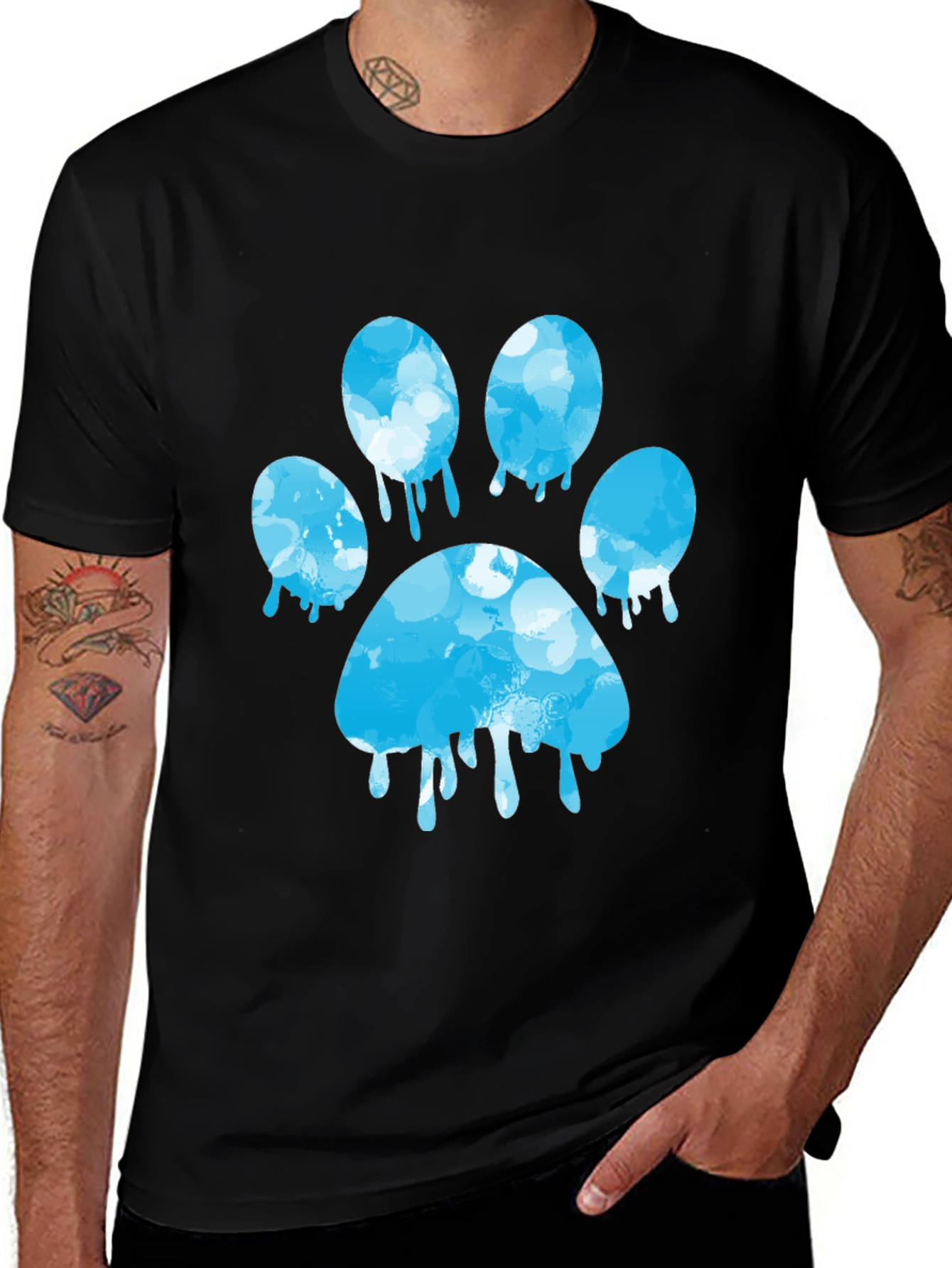 Paw Print Graphic Tee - Black Cotton Blend T-Shirt