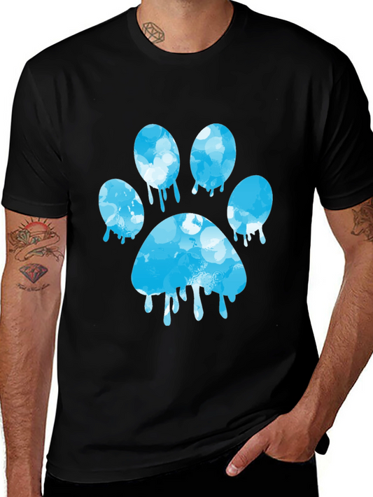 Paw Print Graphic Tee - Black Cotton Blend T-Shirt