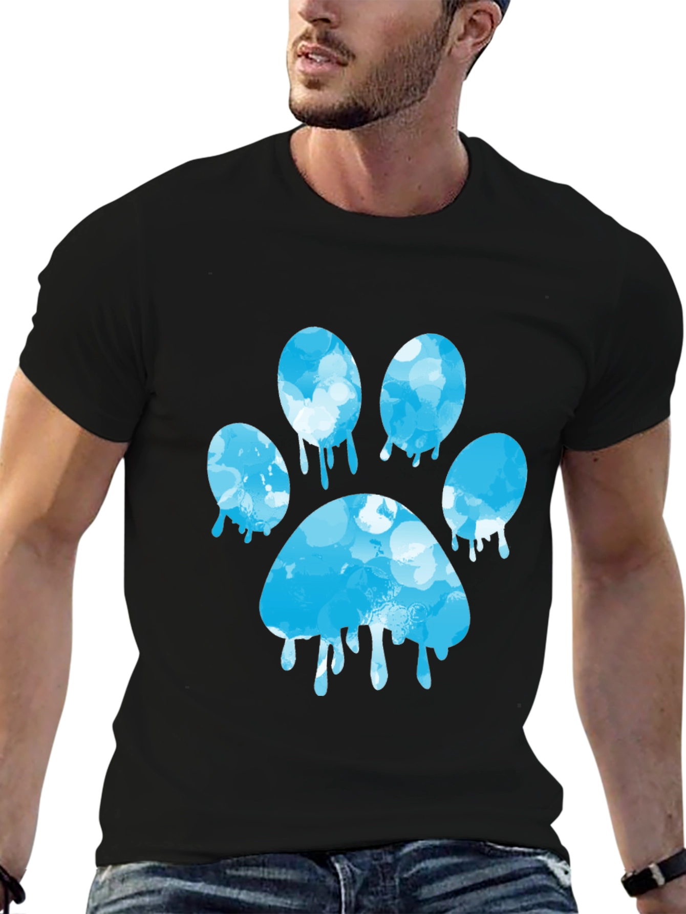 Paw Print Graphic Tee - Black Cotton Blend T-Shirt