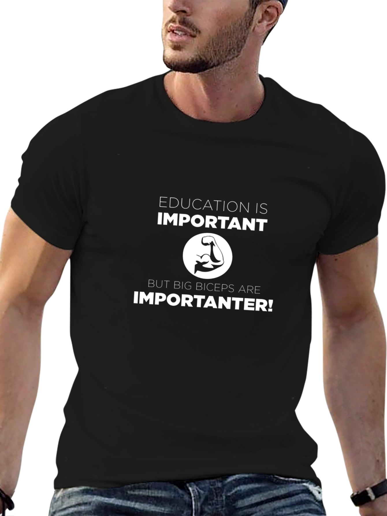 Funny Big Biceps Graphic T-Shirt - Black