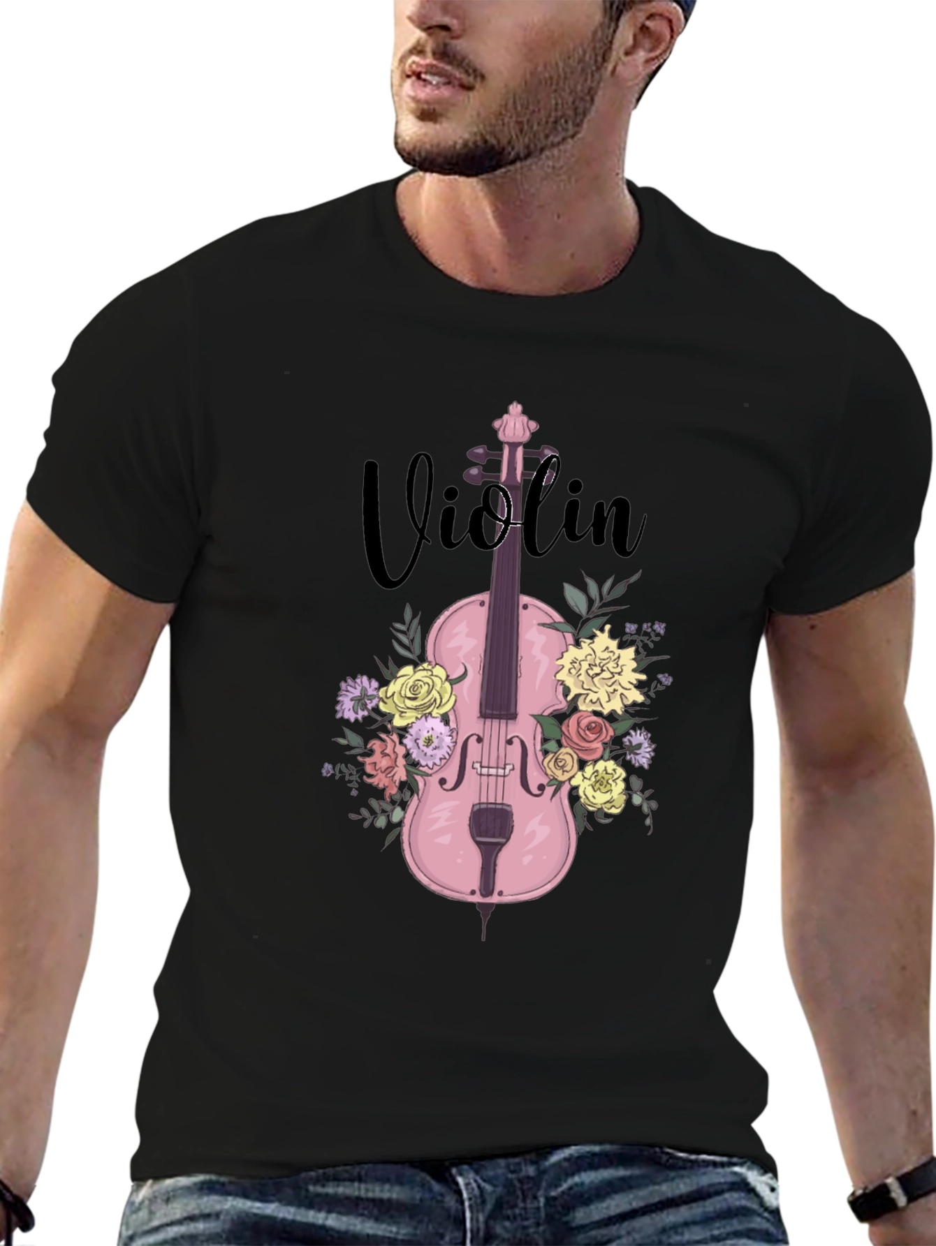 Floral Violin T-Shirt - Music Lover Tee