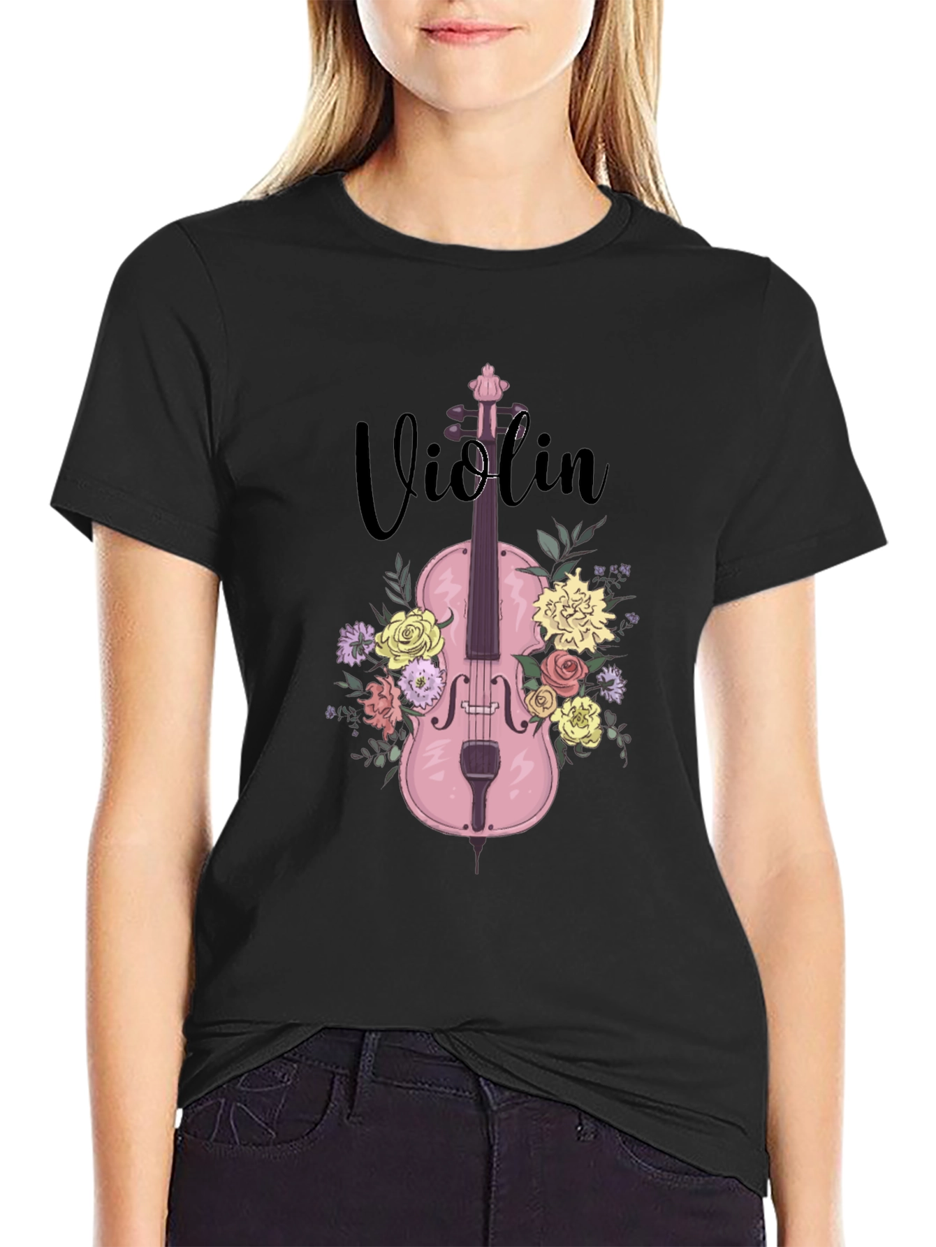 Floral Violin T-Shirt - Music Lover Tee