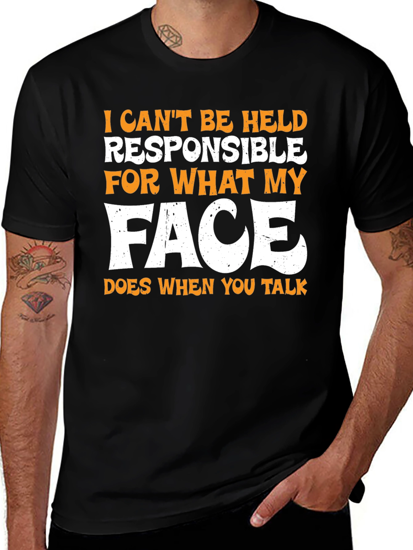 Funny Face Graphic Mens T-Shirt - Black