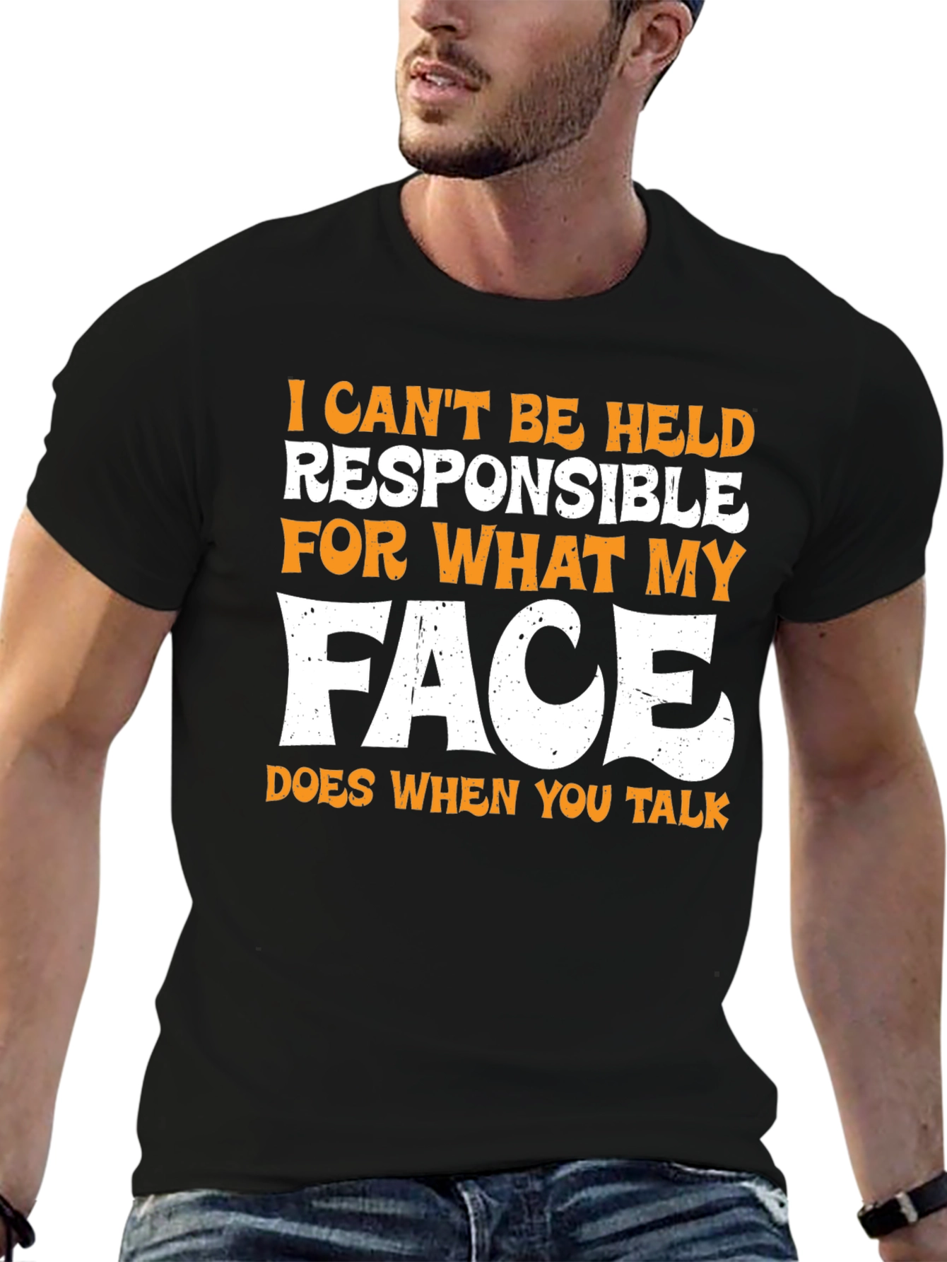Funny Face Graphic Mens T-Shirt - Black