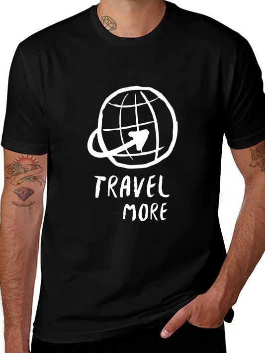 Travel More Black Graphic Tee - Globe Airplane Design