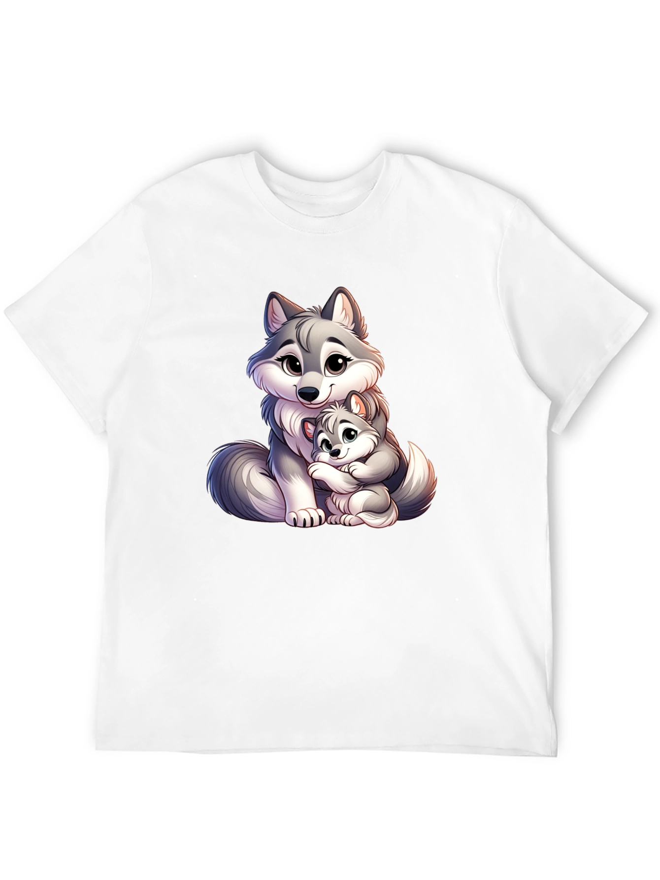 Cute Wolf Mom & Pup Black T-Shirt