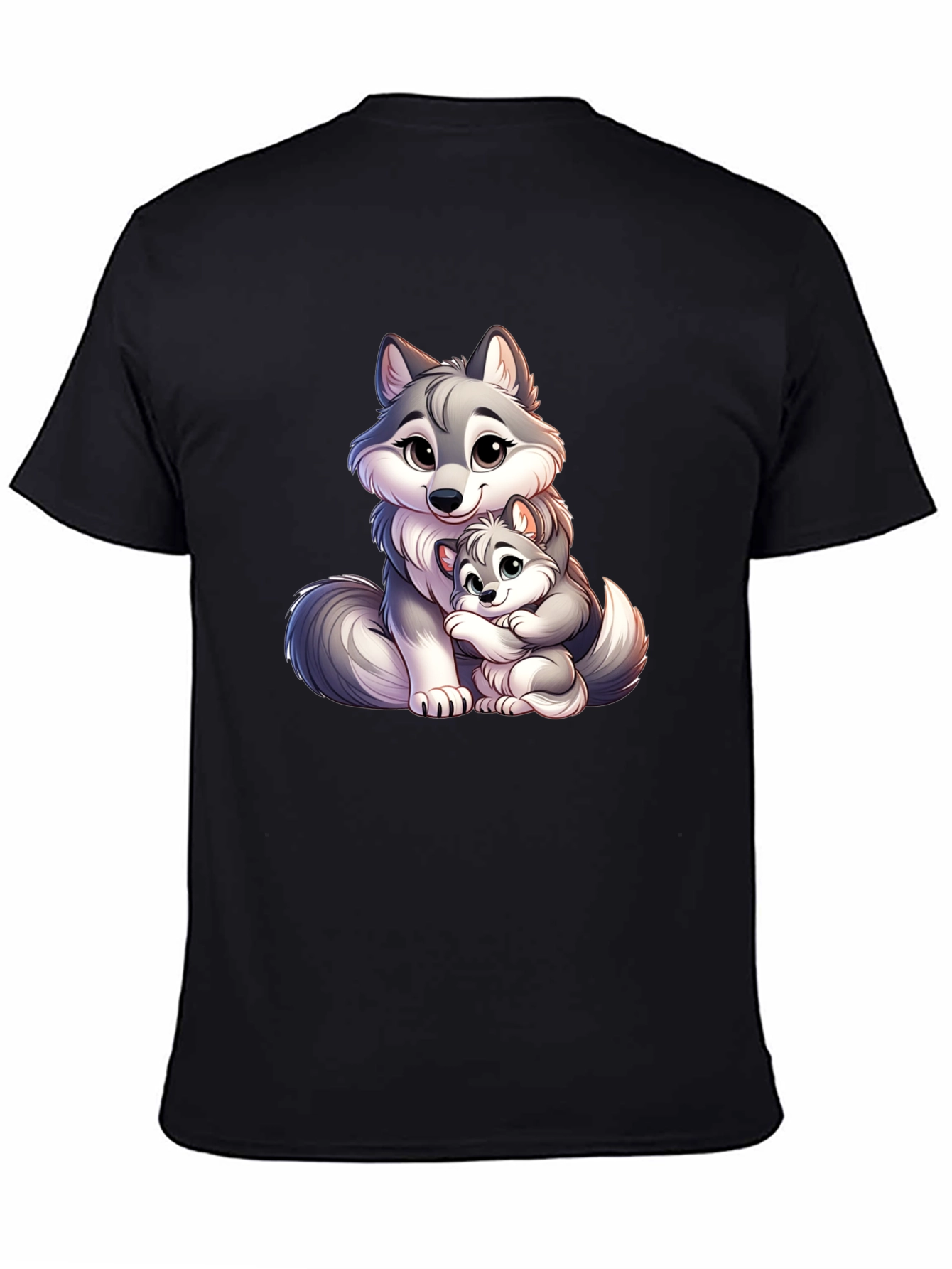 Cute Wolf Mom & Pup Black T-Shirt