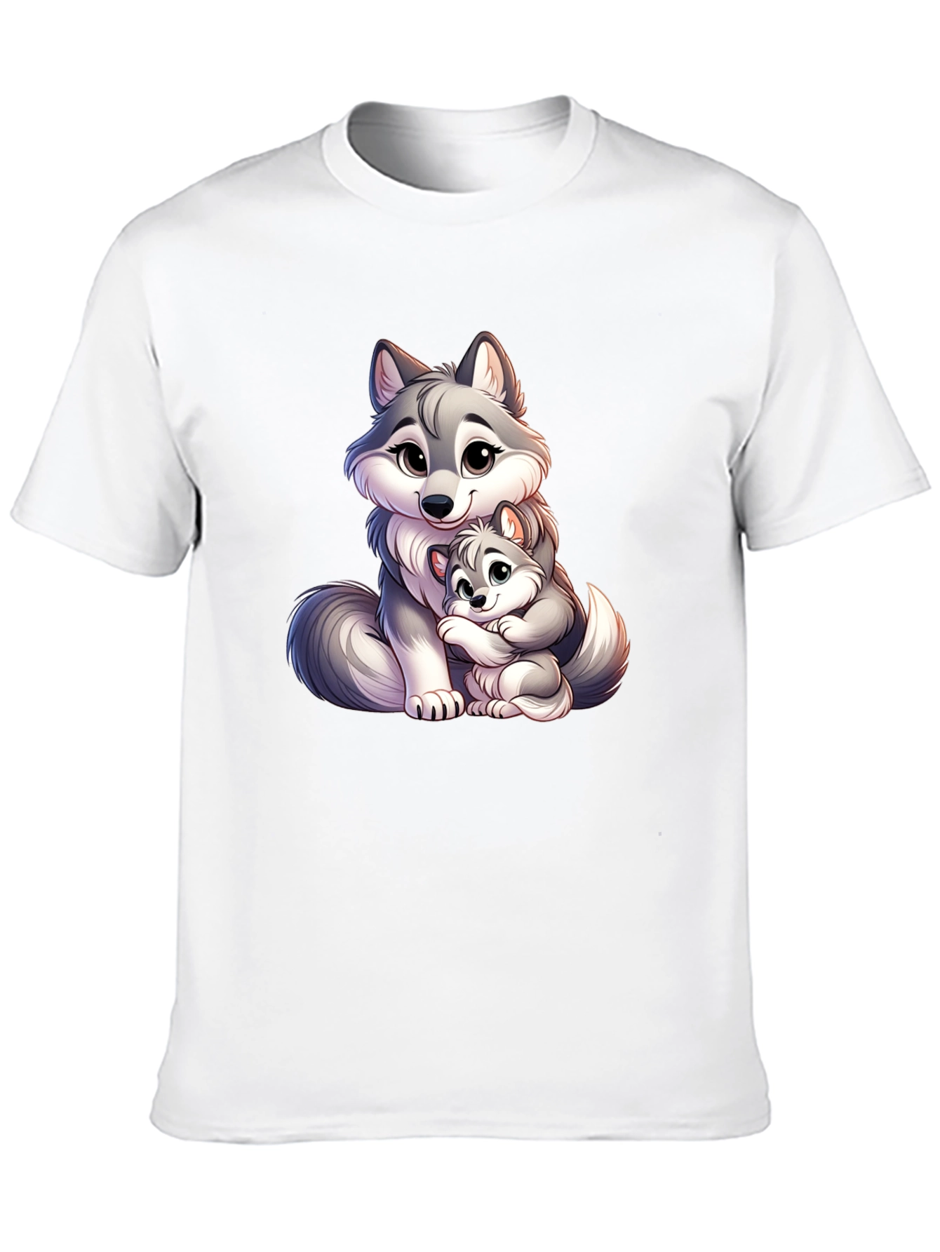 Cute Wolf Mom & Pup Black T-Shirt